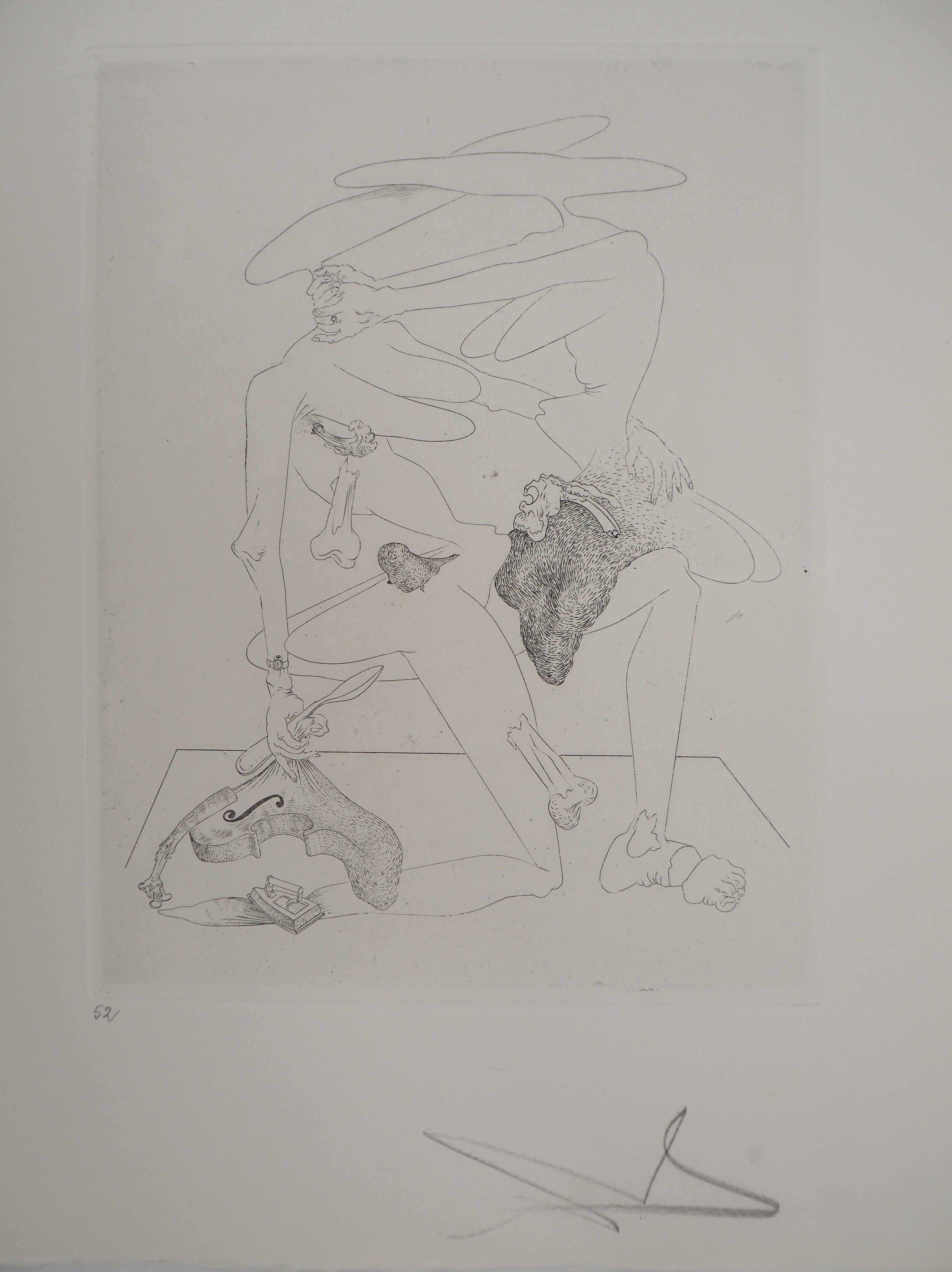 Maldoror : Surrealist Fight - Original etching, HANDSIGNED (Field #34-2) - Print by Salvador Dalí