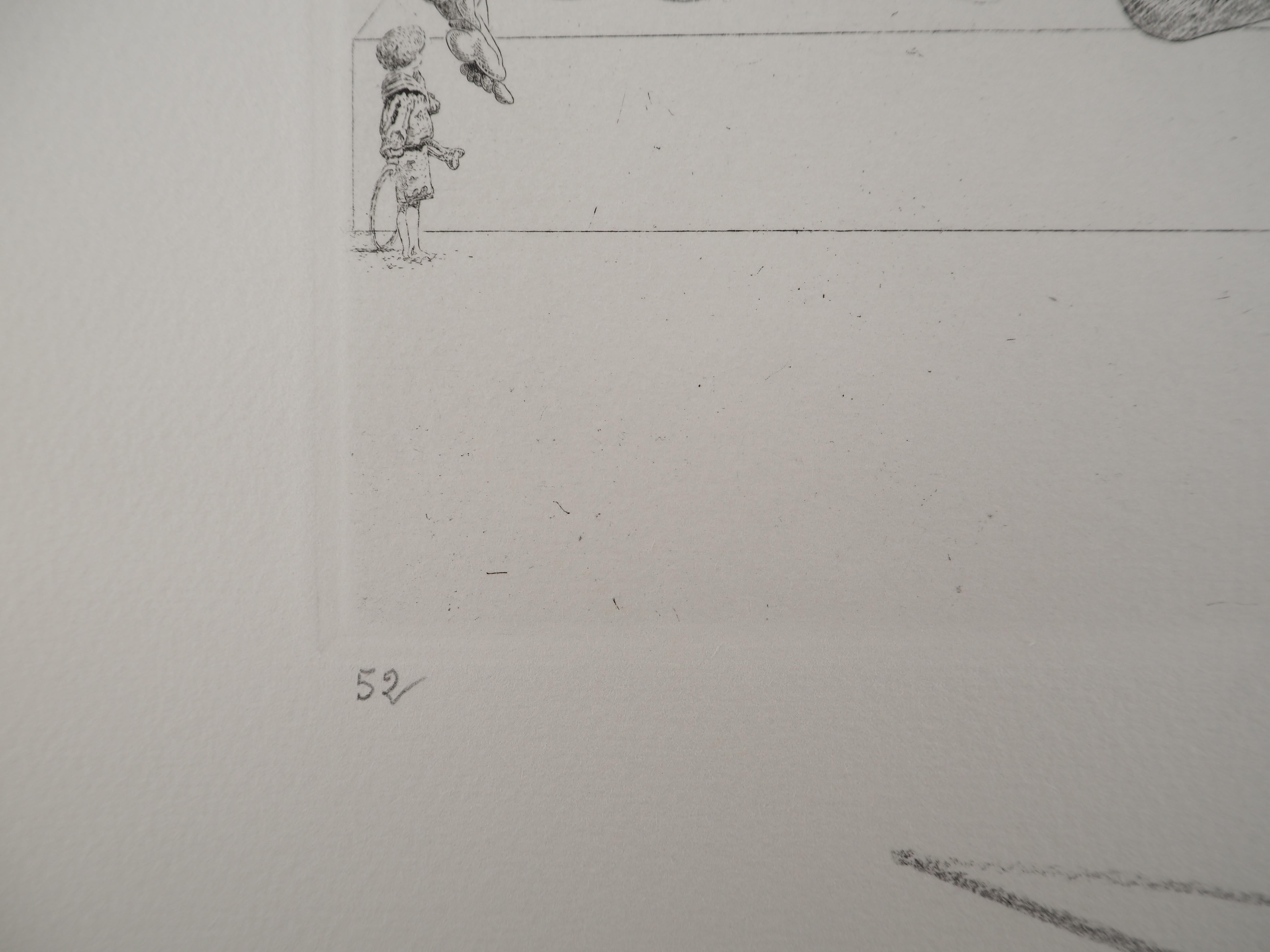 Maldoror, surrealistische Figur mit Krümmung – Original-Radierung, signiert, Feld #34-2 6
