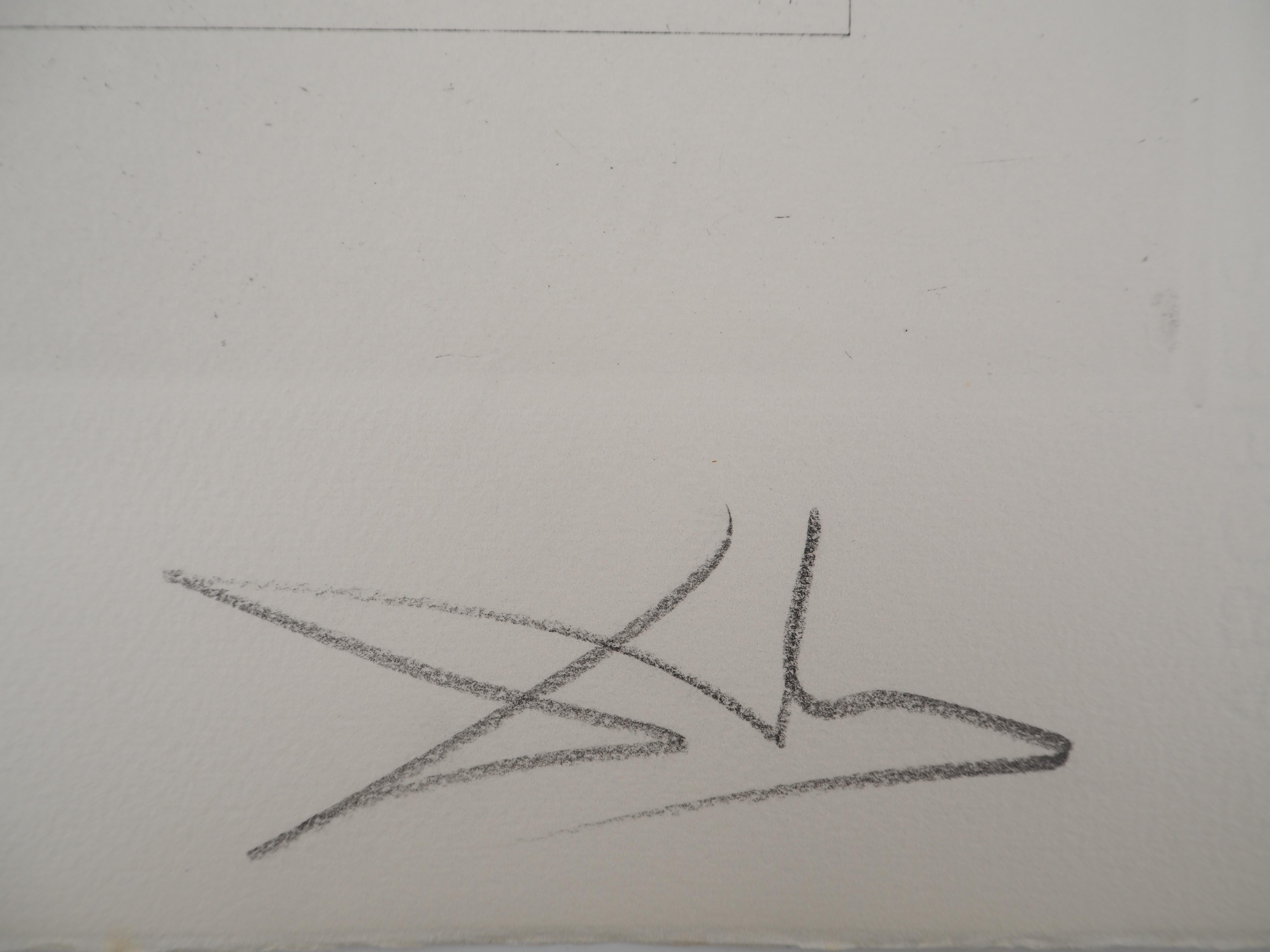 Maldoror, surrealistische Figur mit Krümmung – Original-Radierung, signiert, Feld #34-2 (Surrealismus), Print, von Salvador Dalí