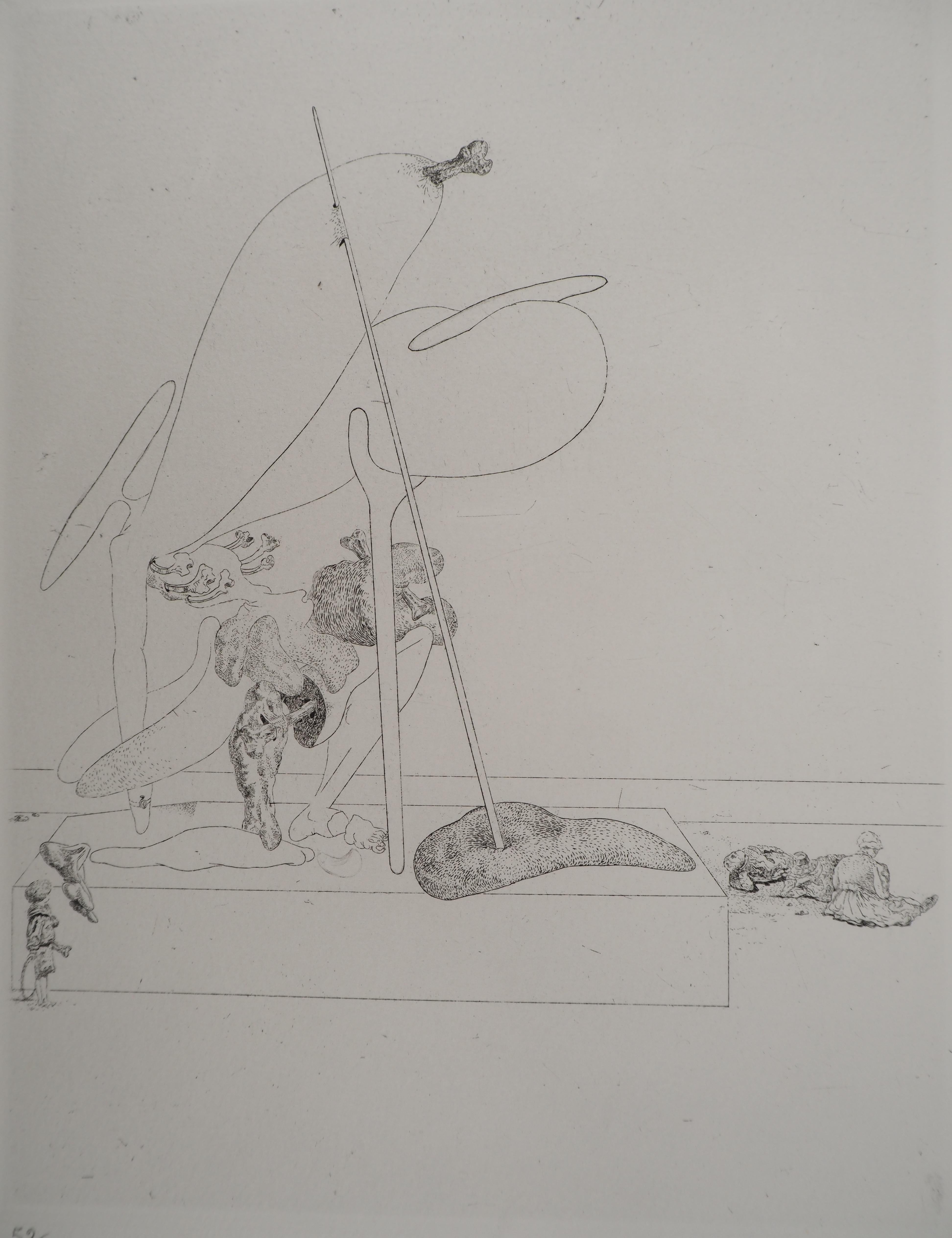 Salvador Dali
Maldoror, Surrealistische Figur mit Krücke, 1975

Original-Radierung 
Mit Bleistift signiert 
Limitiert auf 100 Exemplare (hier nummeriert 52)
Auf Arches Vellum  32,5 x 25 cm (ca. 12,7 x 9,8 Zoll)

REFERENZEN :
- Katalog raisonne Feld