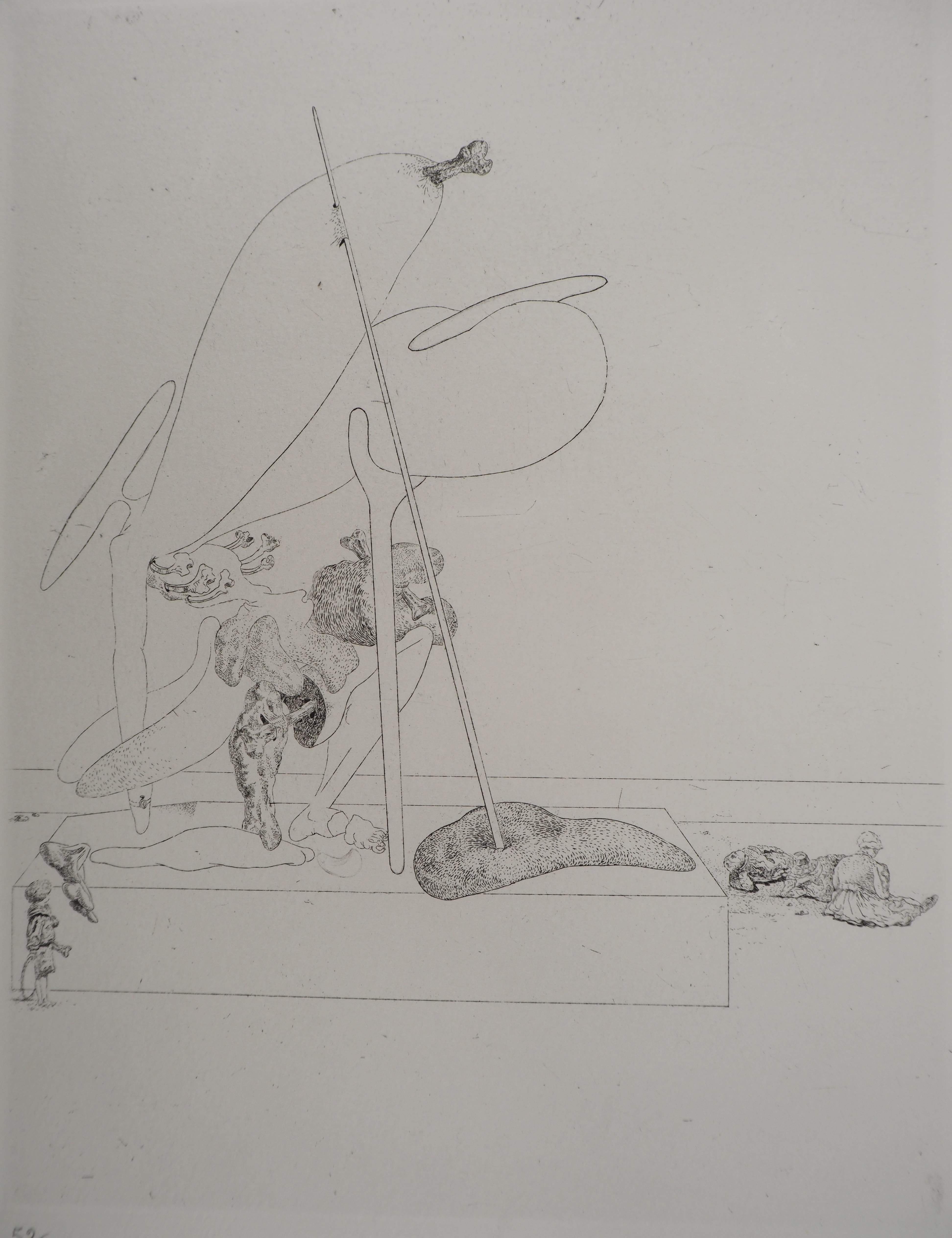 Maldoror, Surrealist Figure with Crutch - Original etching SIGNED, Field #34-2 For Sale 1