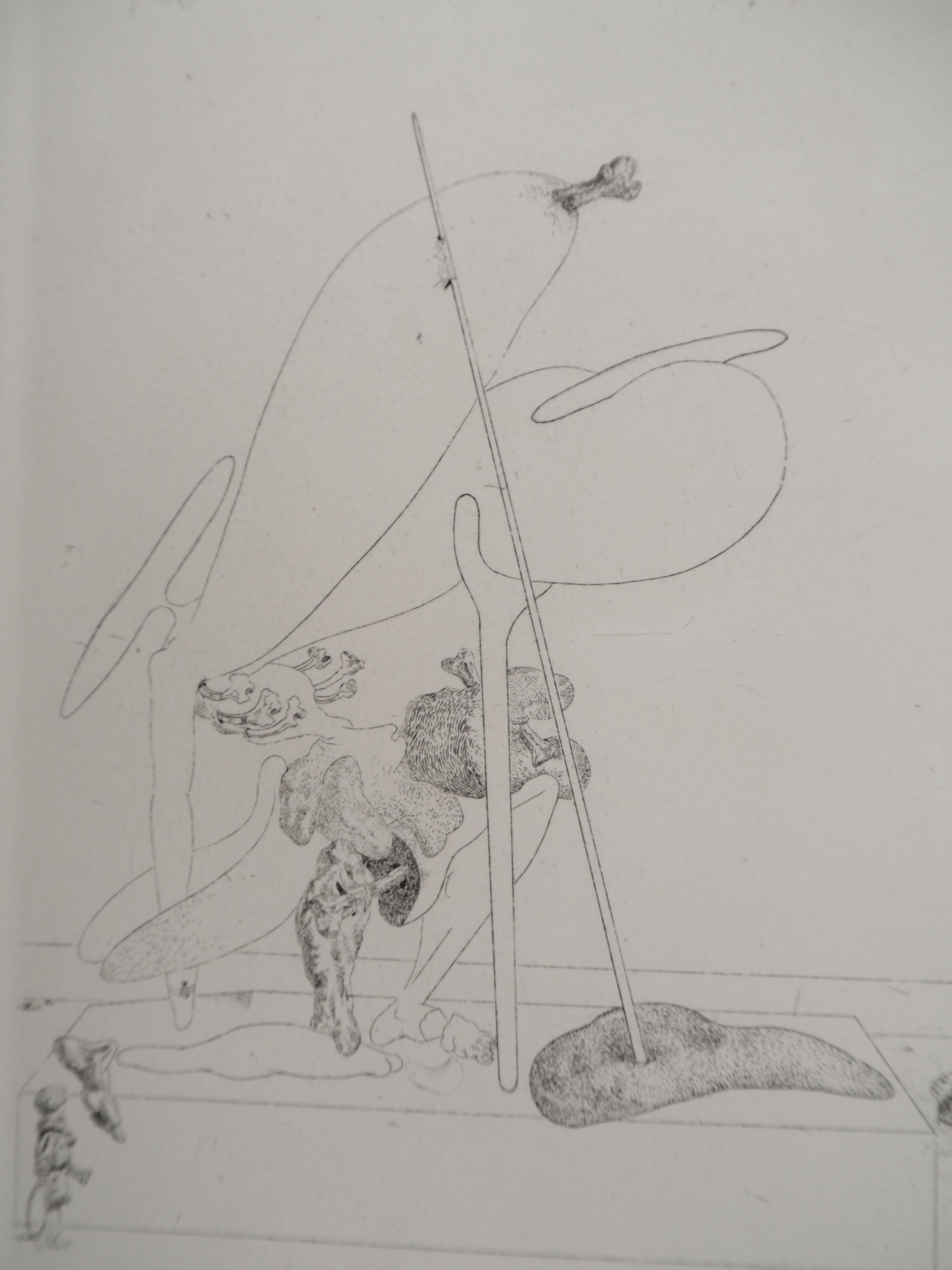 Maldoror, Surrealist Figure with Crutch - Original etching SIGNED, Field #34-2 For Sale 2