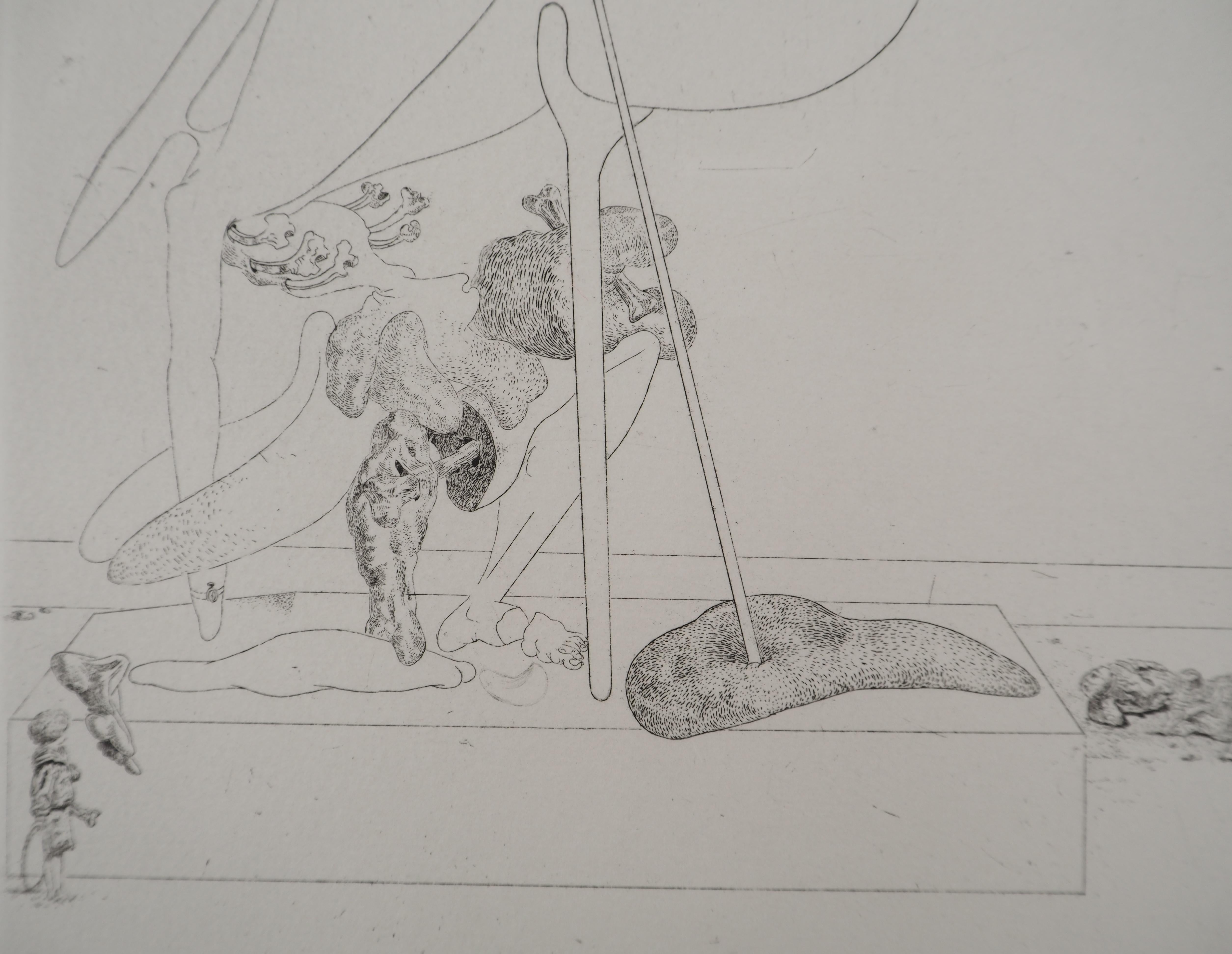 Maldoror, surrealistische Figur mit Krümmung – Original-Radierung, signiert, Feld #34-2 2