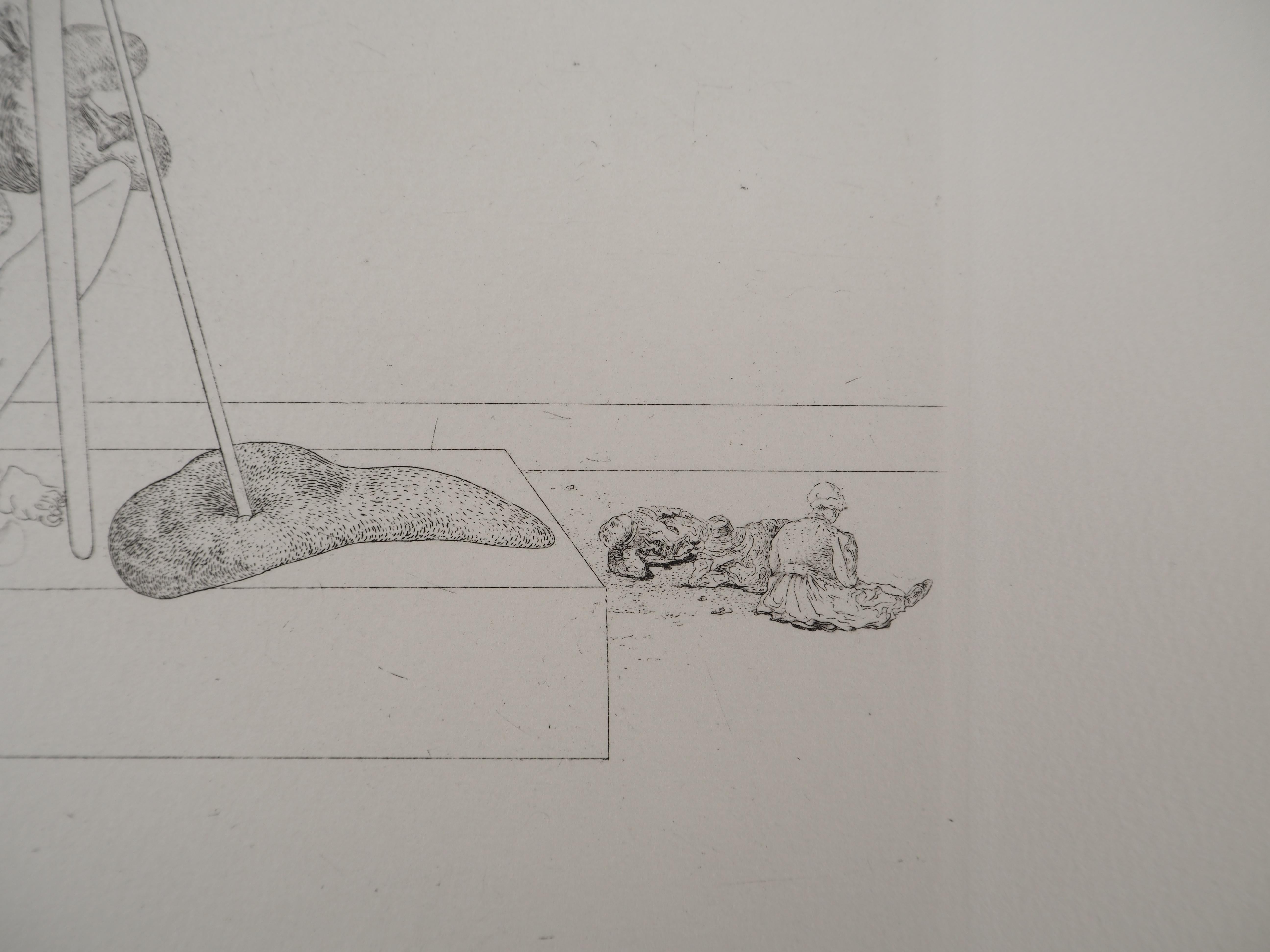 Maldoror, surrealistische Figur mit Krümmung – Original-Radierung, signiert, Feld #34-2 4
