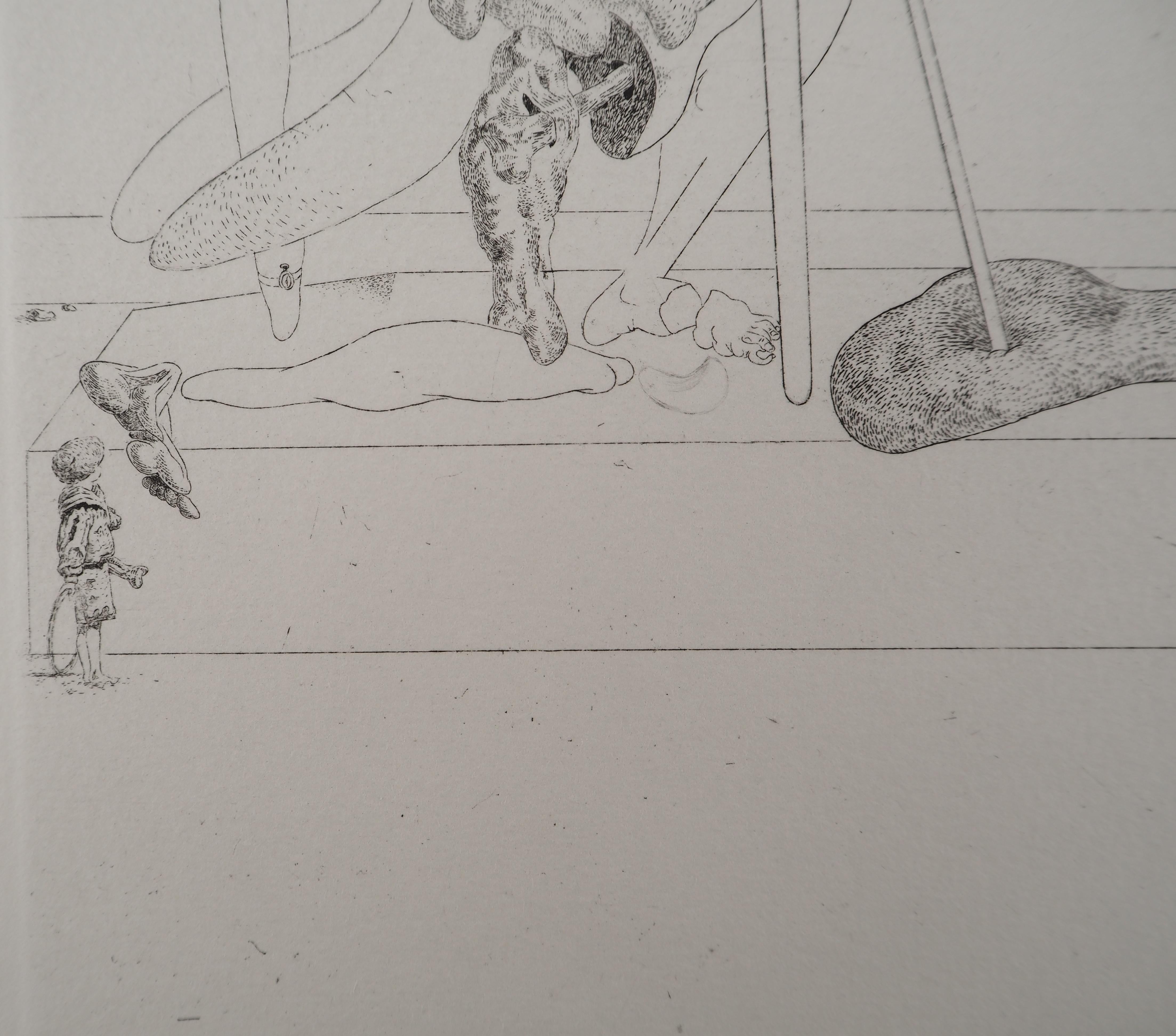 Maldoror, surrealistische Figur mit Krümmung – Original-Radierung, signiert, Feld #34-2 5