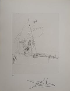 Maldoror, Surrealist Figure with Crutch - Original etching SIGNED, Field #34-2
