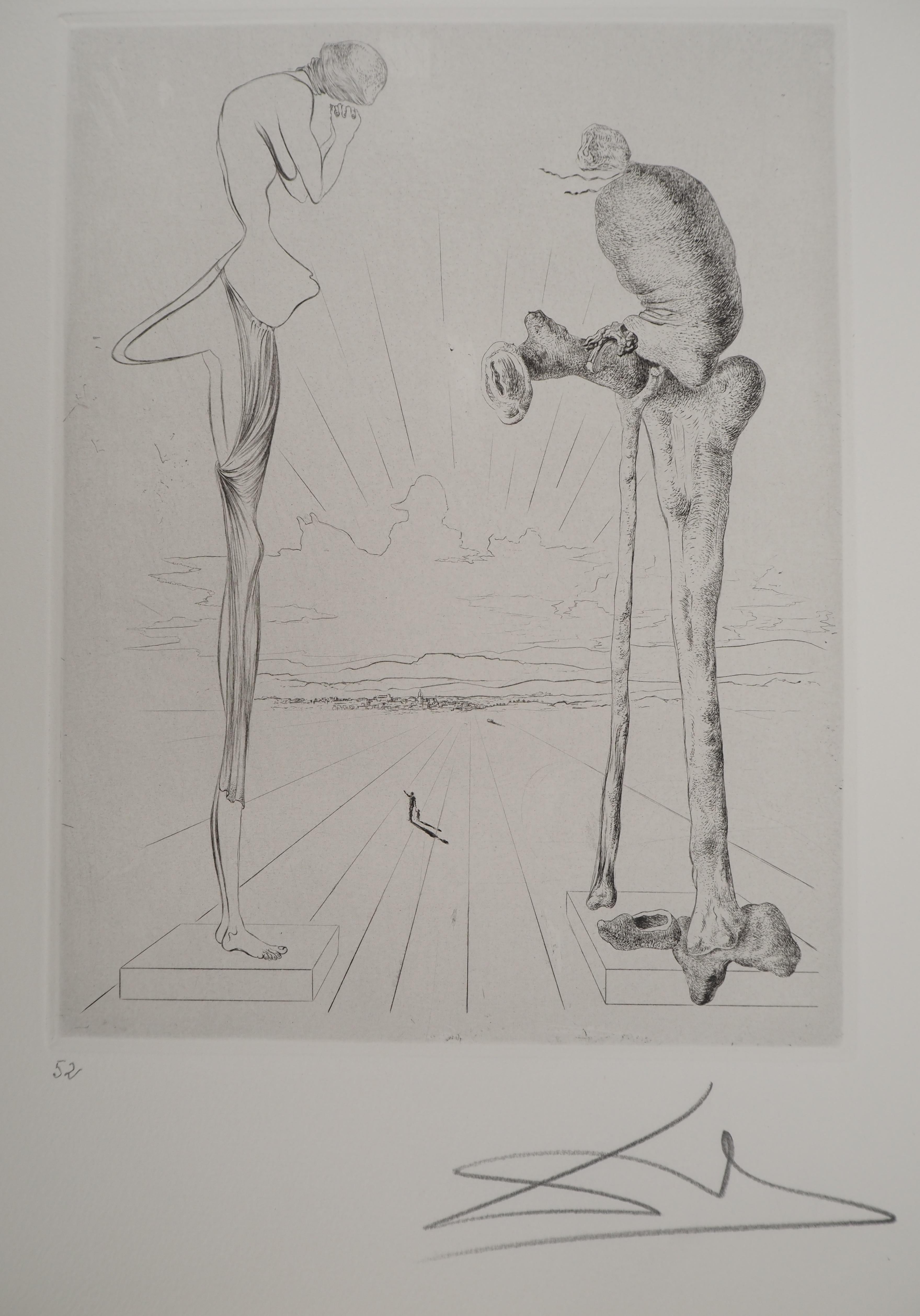 Maldoror : The giant with a bag - Original etching, HANDSIGNED - Print by Salvador Dalí