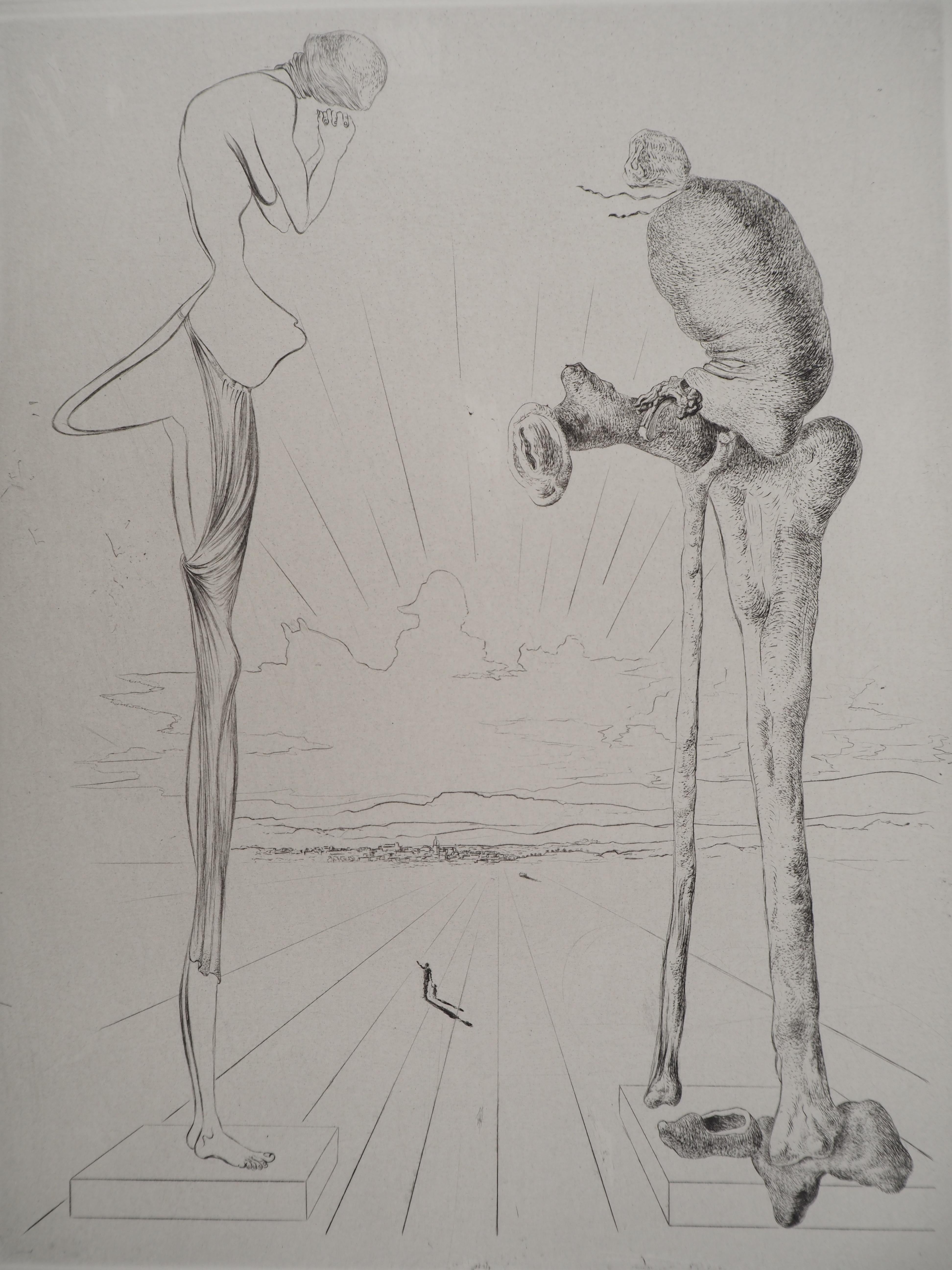 Maldoror : The giant with a bag - Original etching, HANDSIGNED - Surrealist Print by Salvador Dalí