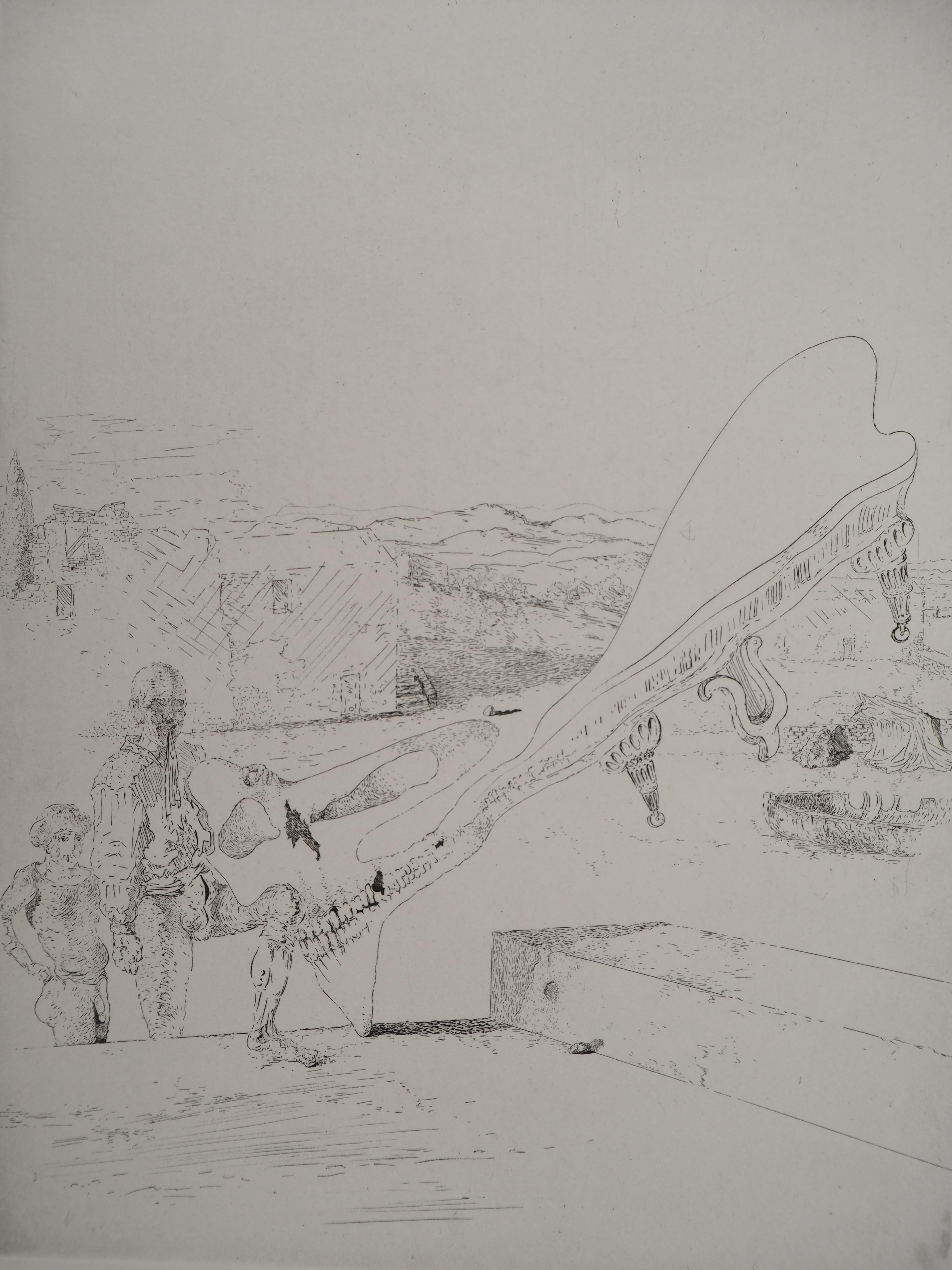 Maldoror : Vanitas in Landscape - Original etching, HANDSIGNED, 1975 - Print by Salvador Dalí