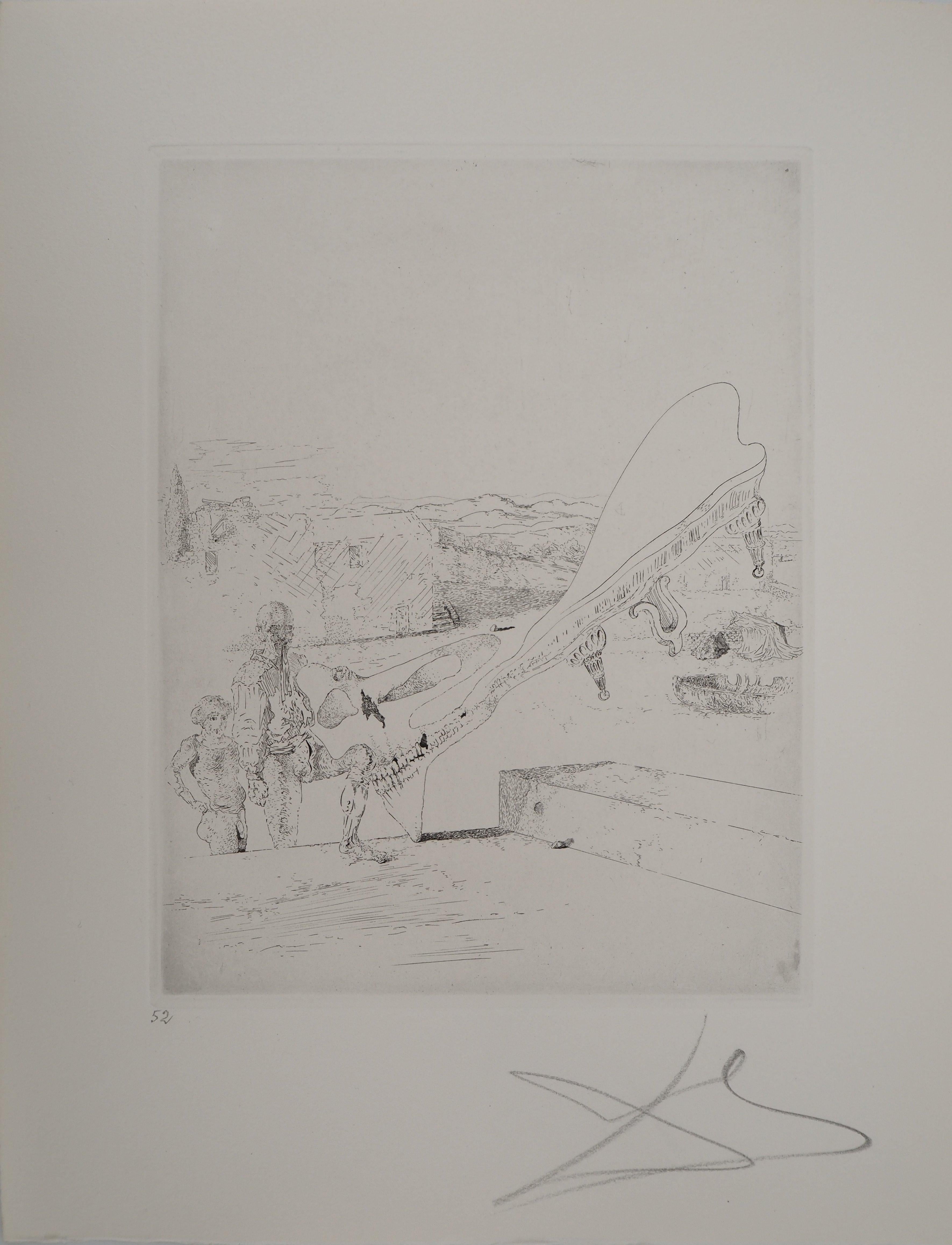 Landscape Print di Salvador Dalí - Maldoror : Vanitas in paesaggio - Acquaforte originale, firmata a mano, 1975