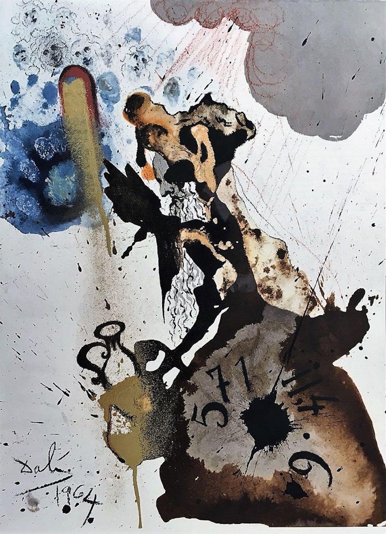 Salvador Dalí Print – Mane, Thecel, Phares - Original Lithograph from "Biblia Sacra" - 1964-69