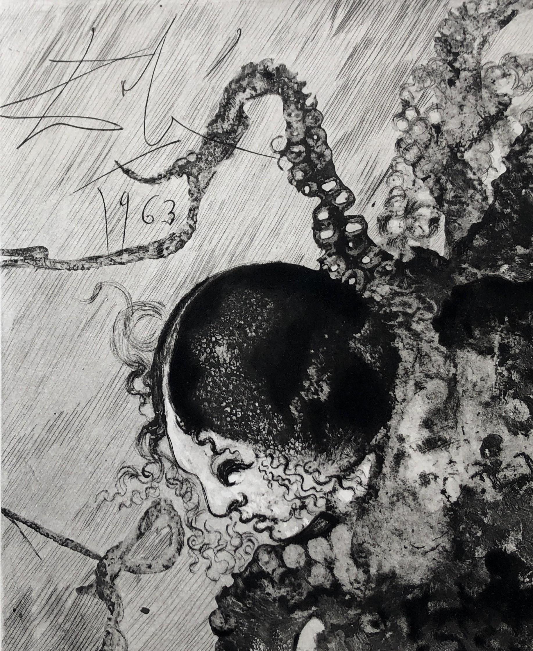 Medusa - Original Etching Handsigned - Mythology - 150 copies - Gray Figurative Print by Salvador Dalí