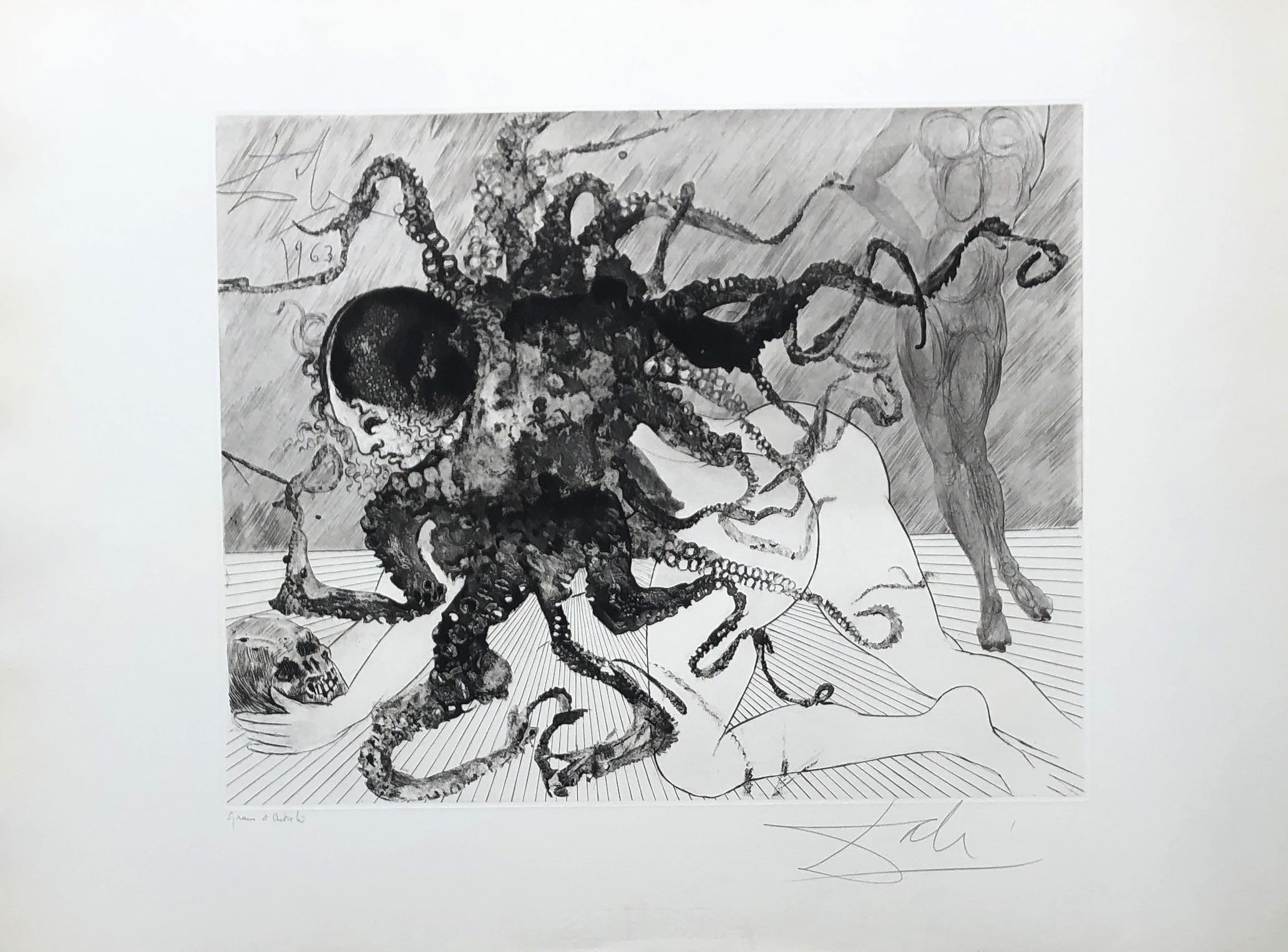 Salvador Dalí Figurative Print - Medusa - Original Etching Handsigned - Mythology - 150 copies