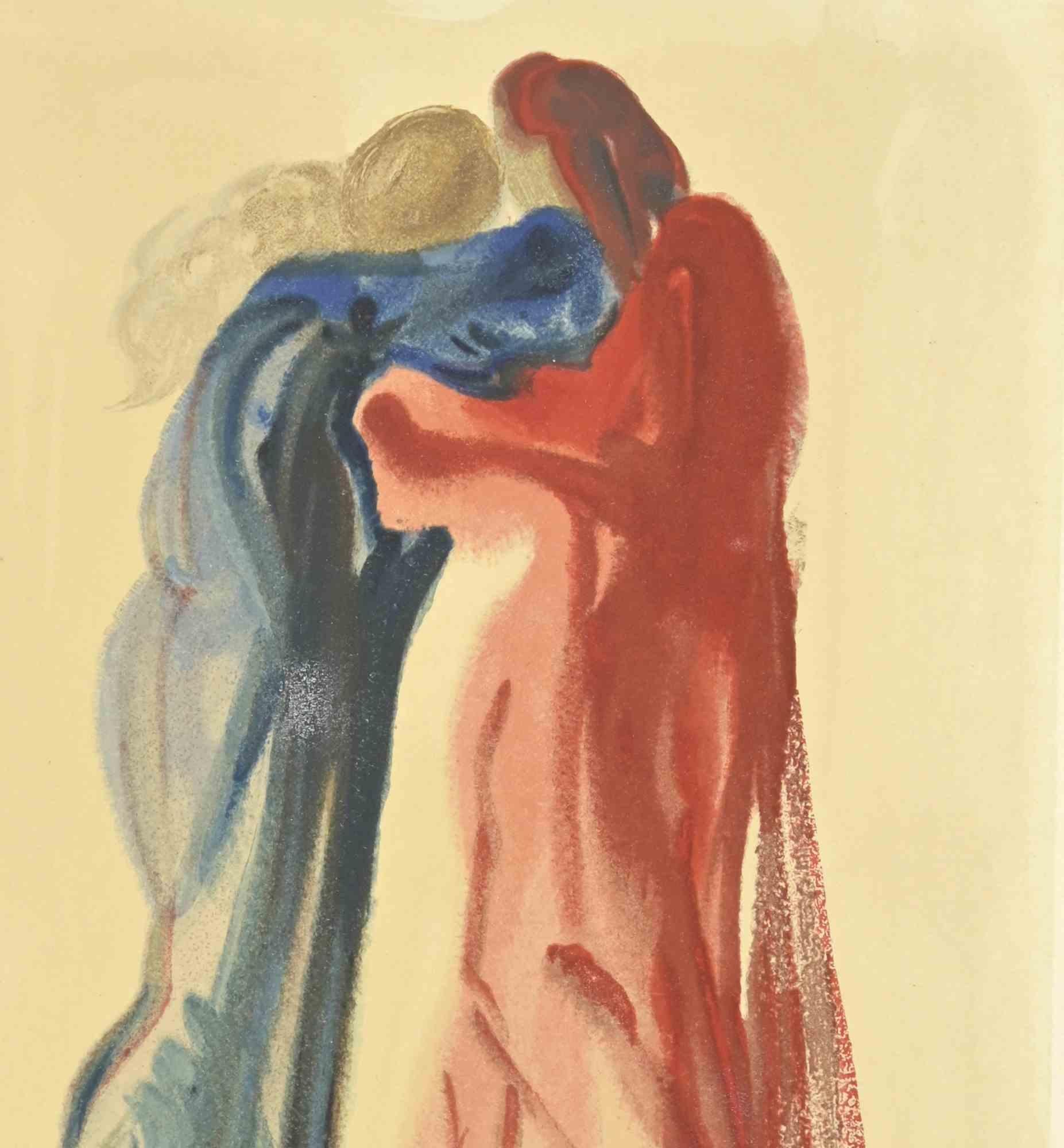 Incontro tra Dante e Beatrice - Xilografia - 1963 - Print Surrealismo di Salvador Dalí