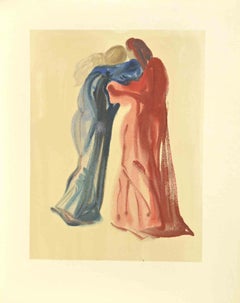 Meeting of Dante and Beatrice - Woodcut - 1963