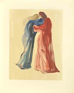 Treffen von Dante und Beatrice – Holzschnitt – 1963
