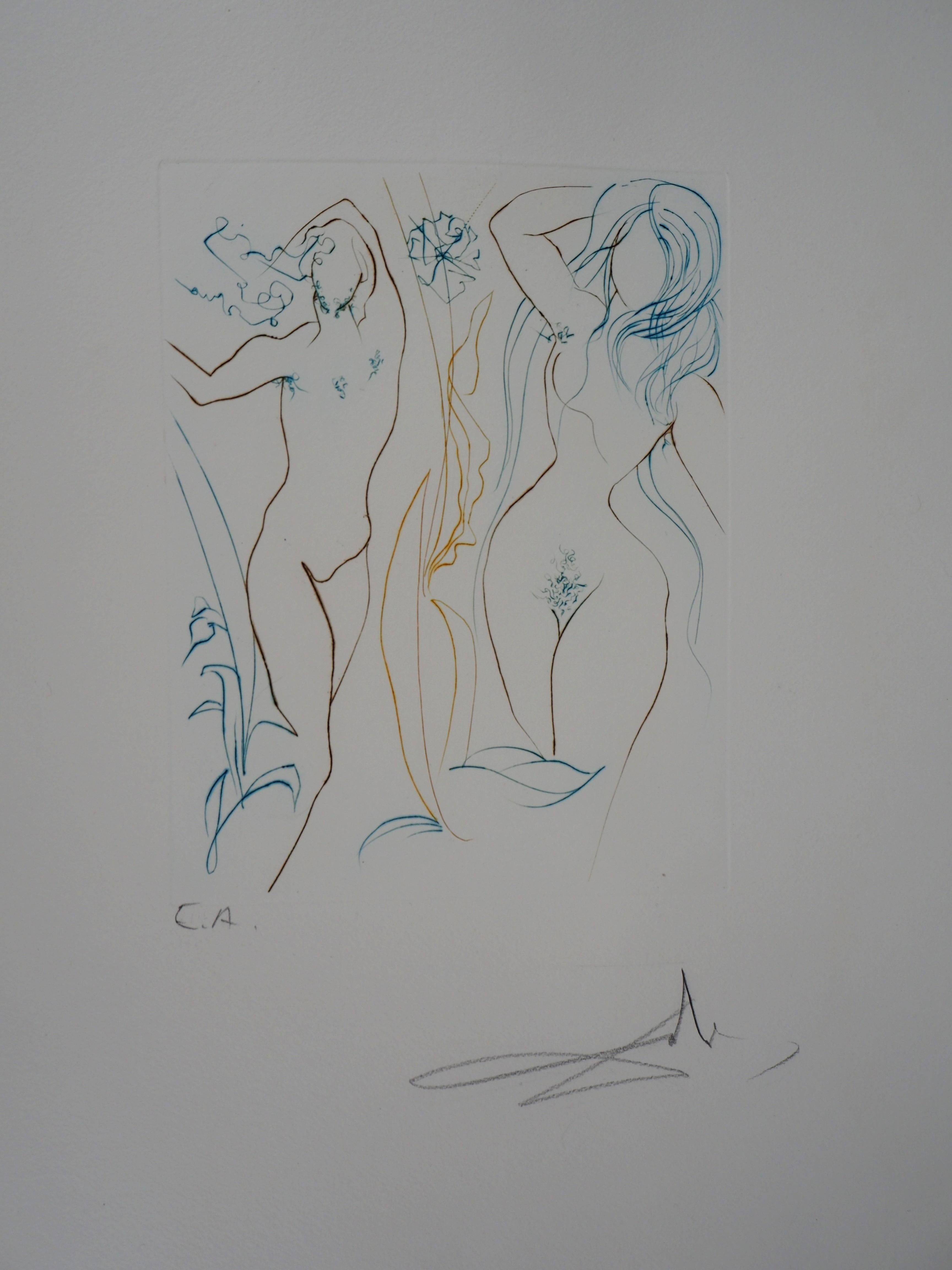 Milton, Lost Paradise : Adam and Eve - Original Hand Signed Etching, 1974 - Surrealist Print by Salvador Dalí