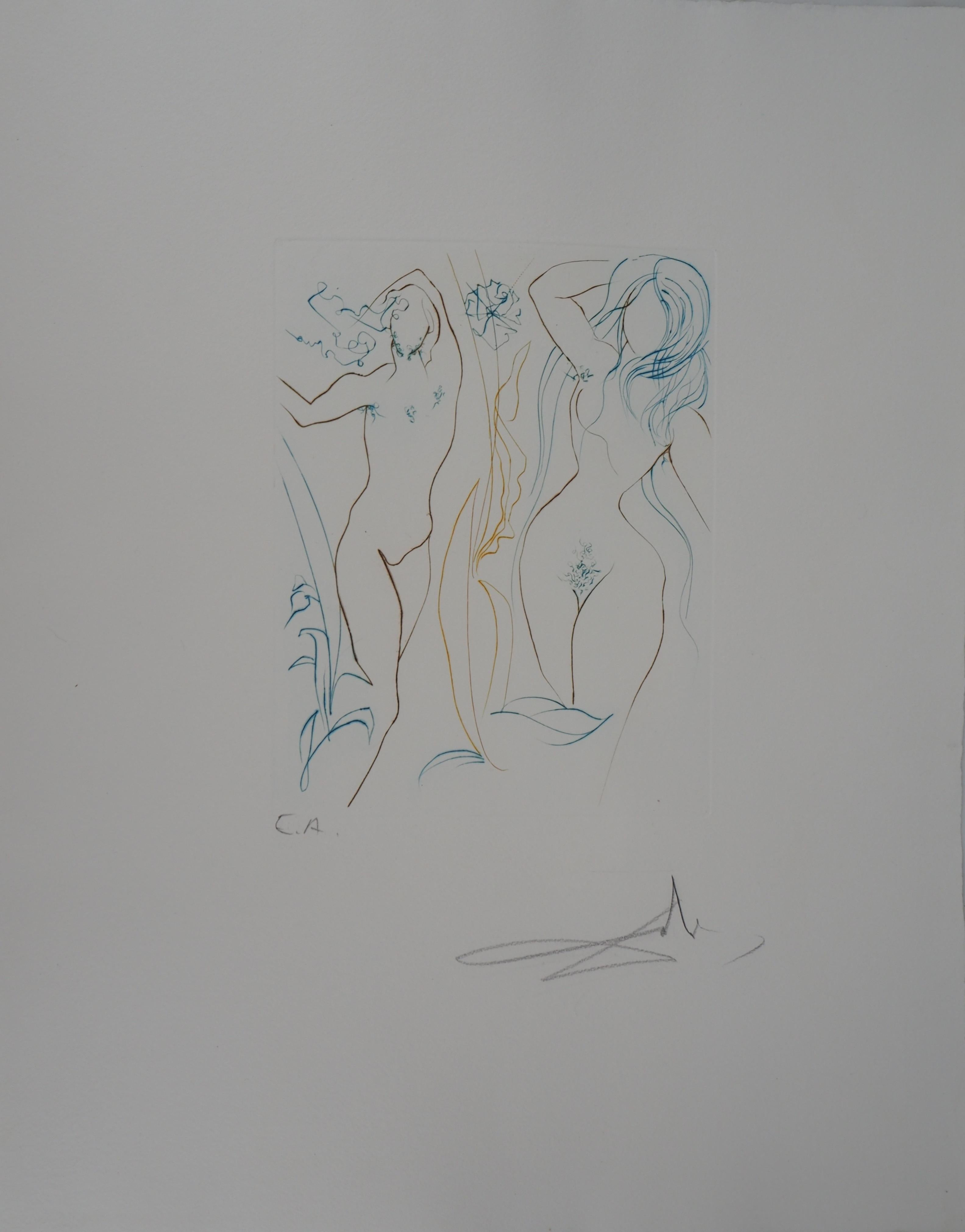 Salvador Dalí Figurative Print - Milton, Lost Paradise : Adam and Eve - Original Hand Signed Etching, 1974