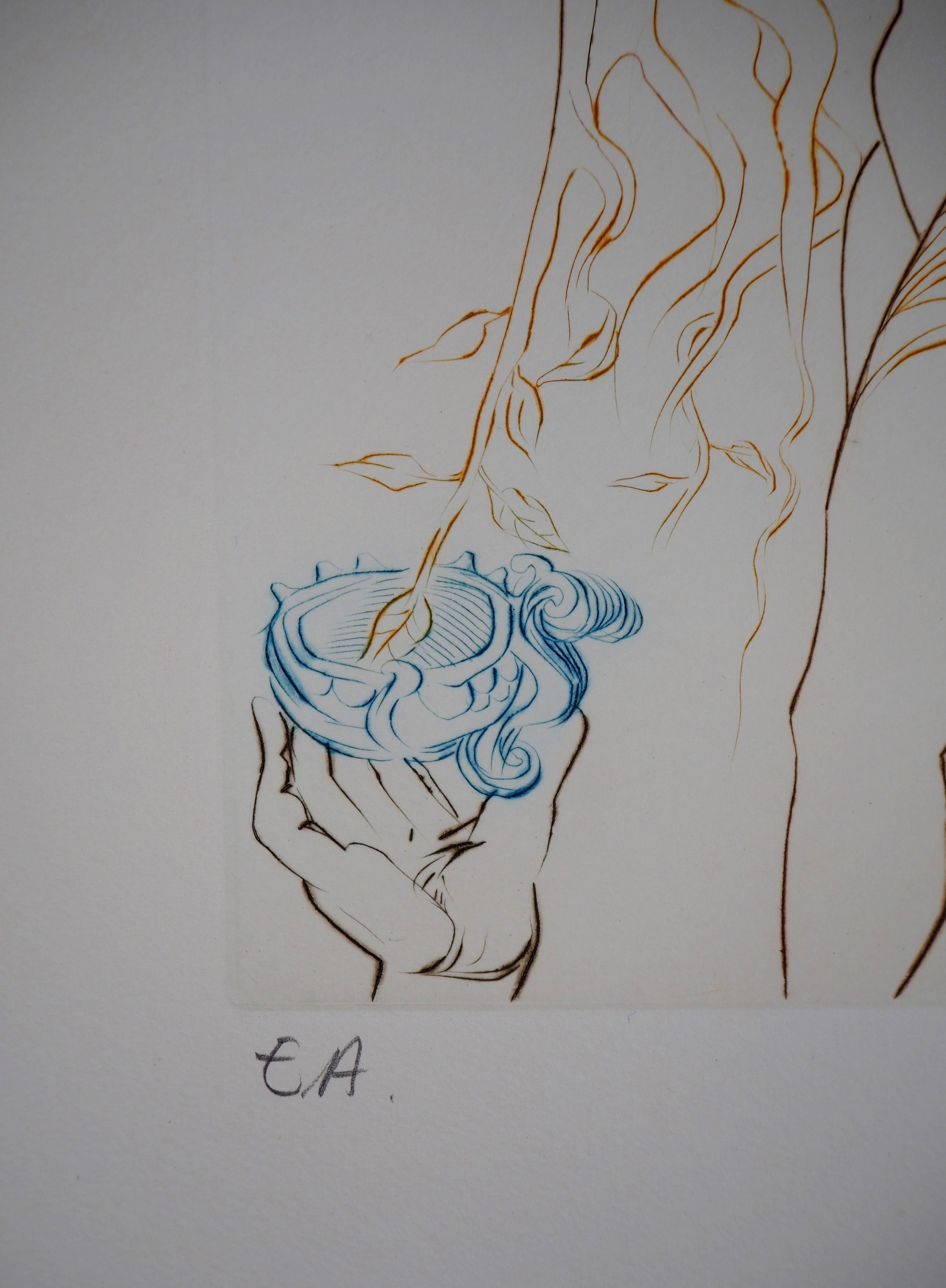 Milton, Paradiso perduto: La coppa offerta - Acquaforte originale firmata a mano, 1974 - Figurative Print Grigio di Salvador Dalí