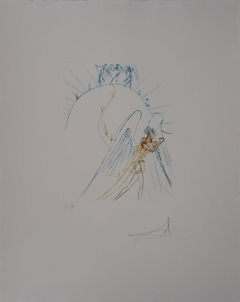 Salvador Dalí Figurative Print - Milton, Lost Paradise : The Flight of Satan - Original Hand Signed Etching, 1974