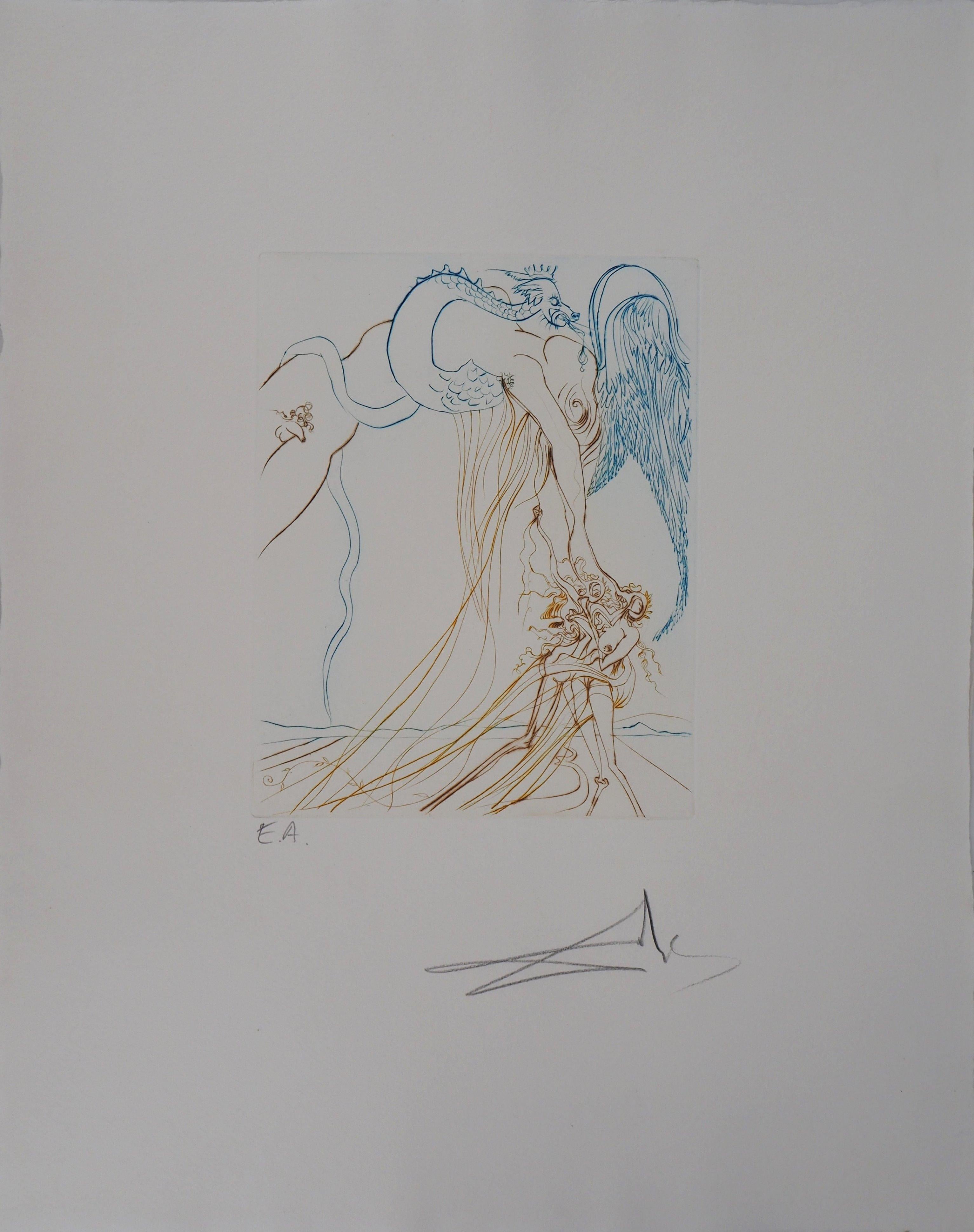 Salvador Dalí Figurative Print - Milton, Lost Paradise : The Temptation - Original Hand Signed Etching, 1974