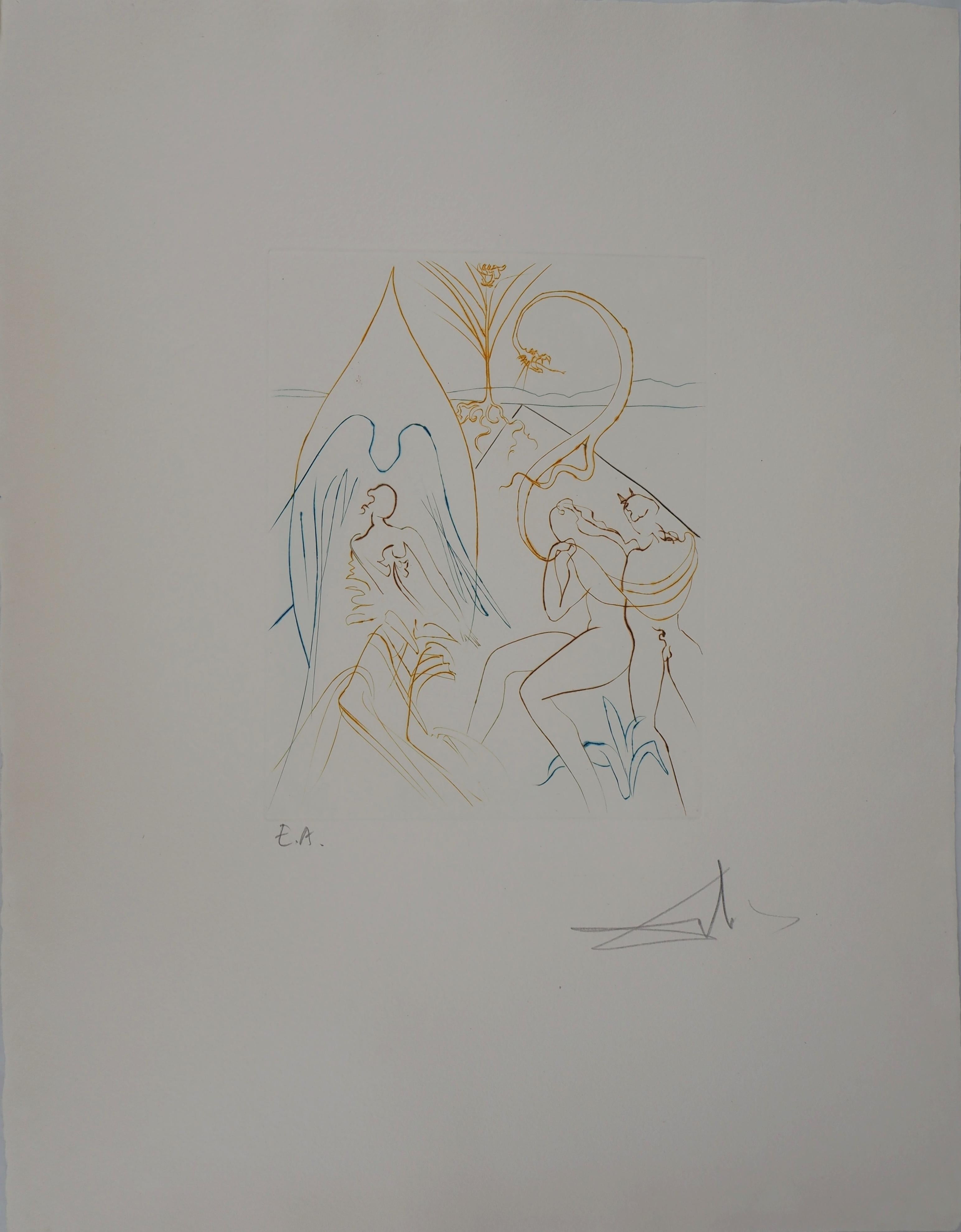 Salvador Dalí Figurative Print - Milton, Lost Paradise : The Tree of Life - Original Hand Signed Etching, 1974