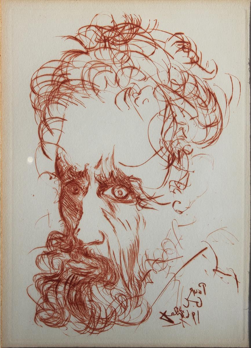 Modern Michelangelo Artist Portrait Original Etching for the Collector’s Guild - Beige Figurative Print by Salvador Dalí