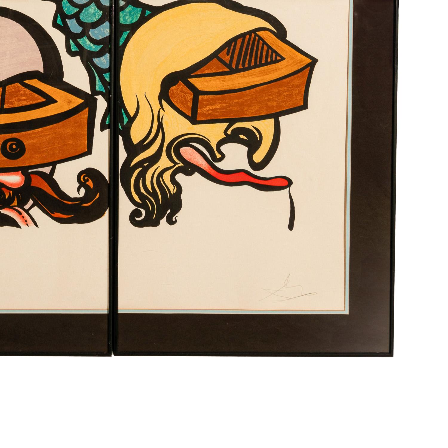 Monumentale litografia a colori originale surrealista firmata 