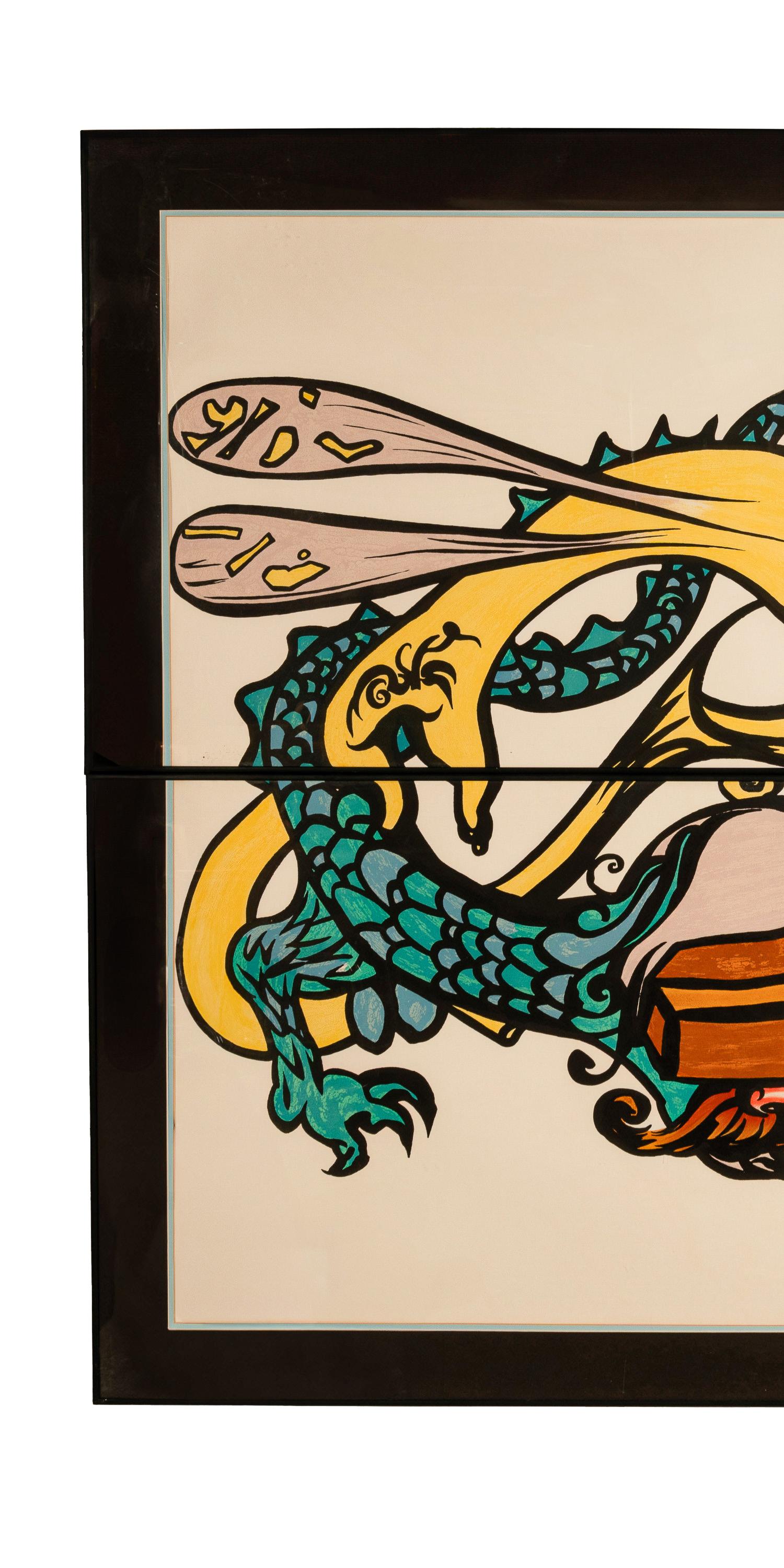 Monumentale litografia a colori originale surrealista firmata 
