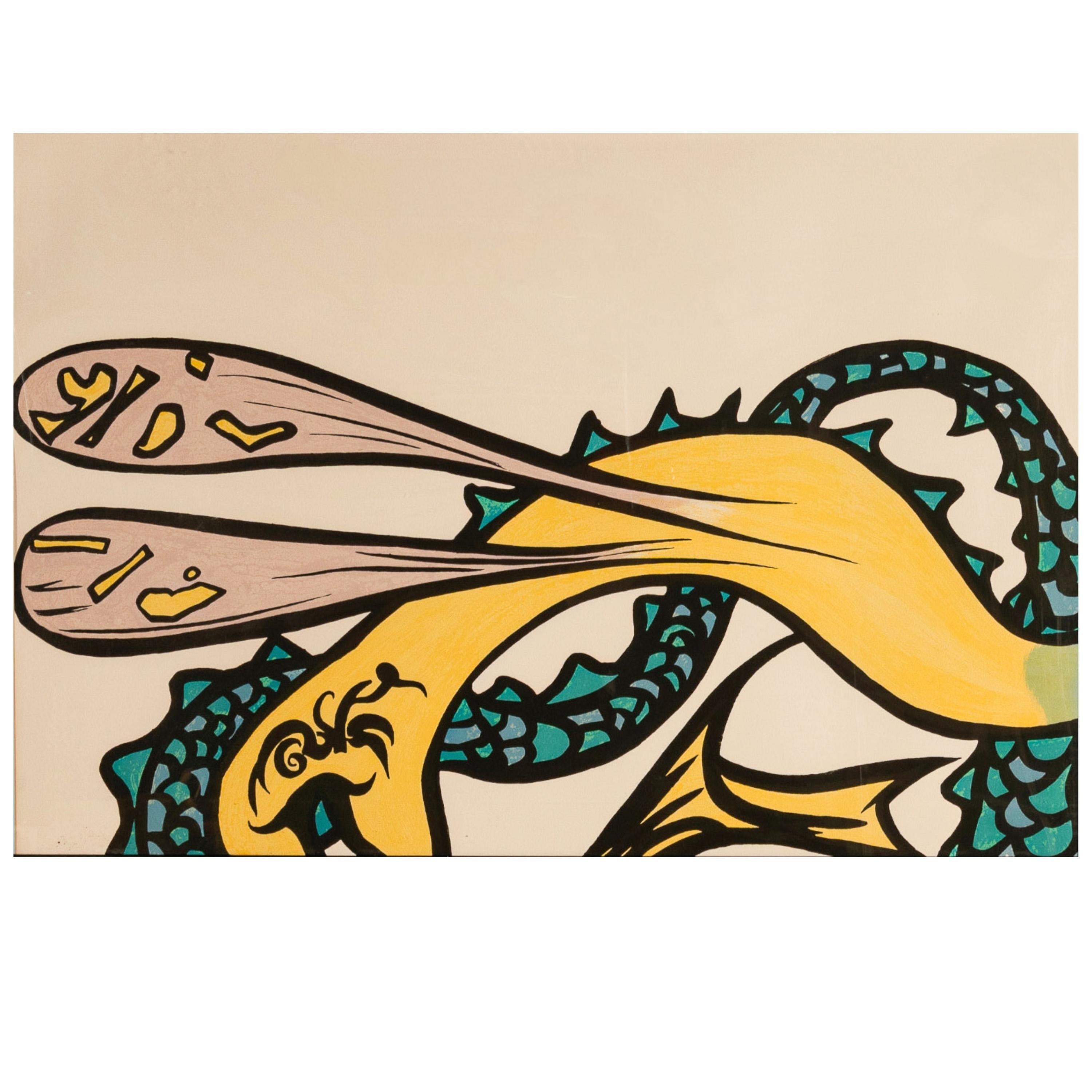 Monumentale litografia a colori originale surrealista firmata 