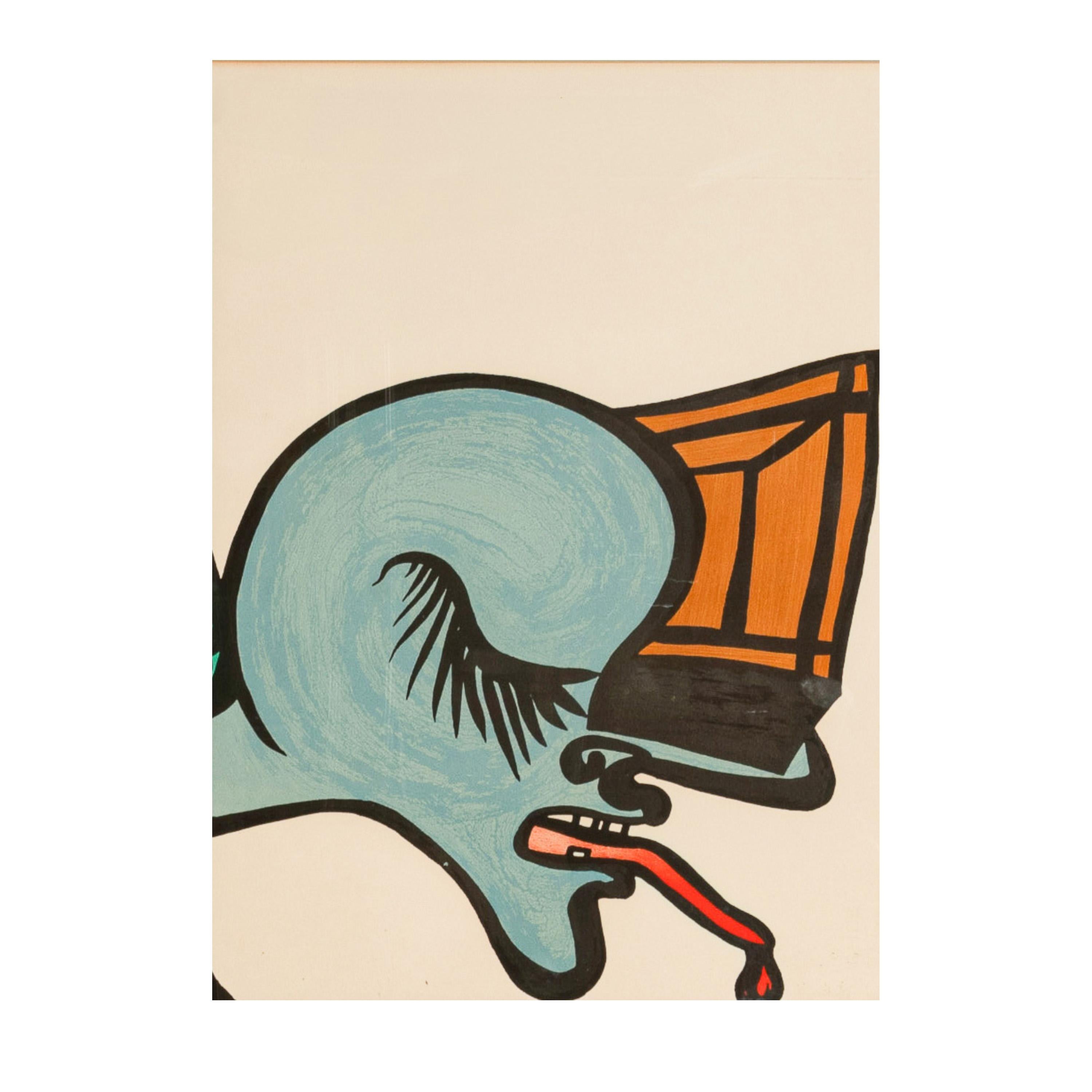 Monumentale litografia a colori originale surrealista firmata 