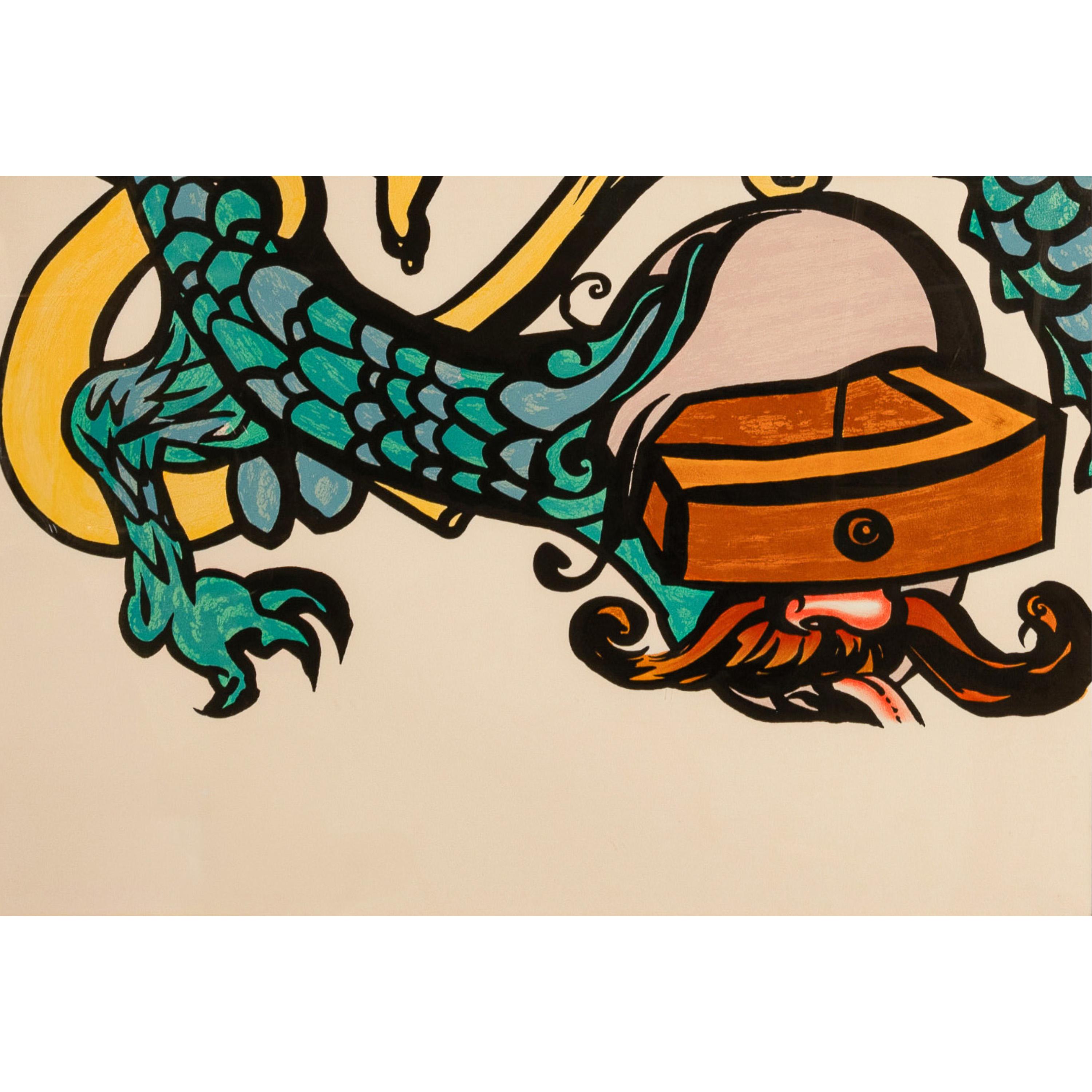 Monumentale litografia a colori originale surrealista firmata 