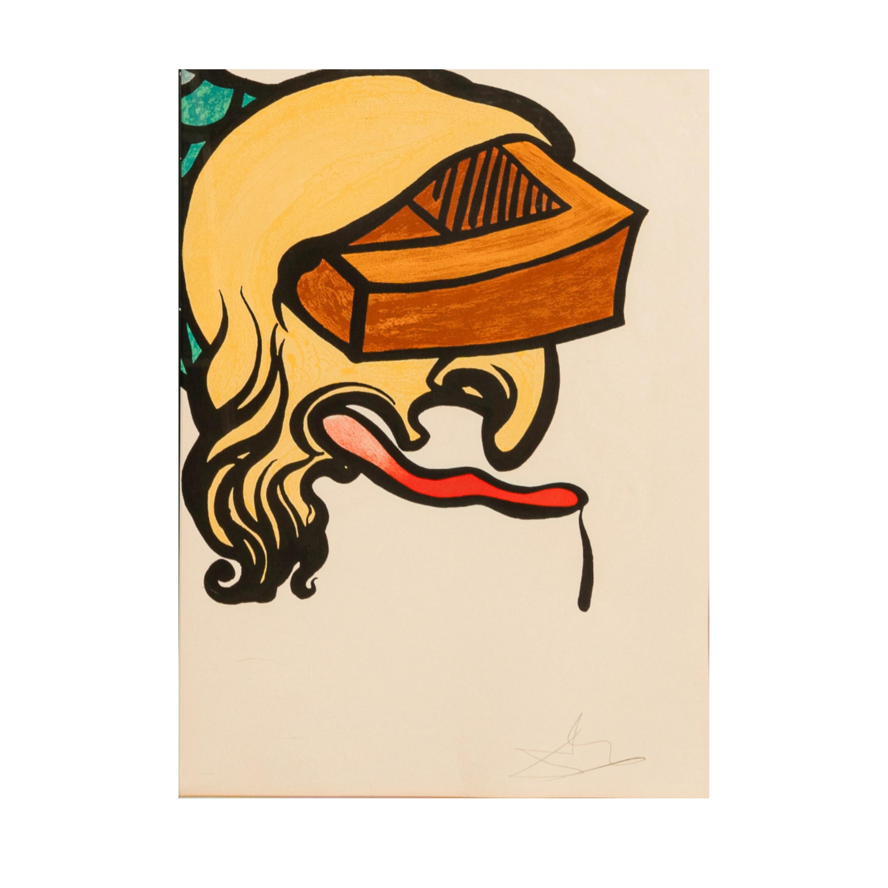 Monumentale litografia a colori originale surrealista firmata 