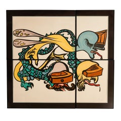 Monumental Original Surrealist Signed Color lithograph "Puzzle of Life" 1974 COA