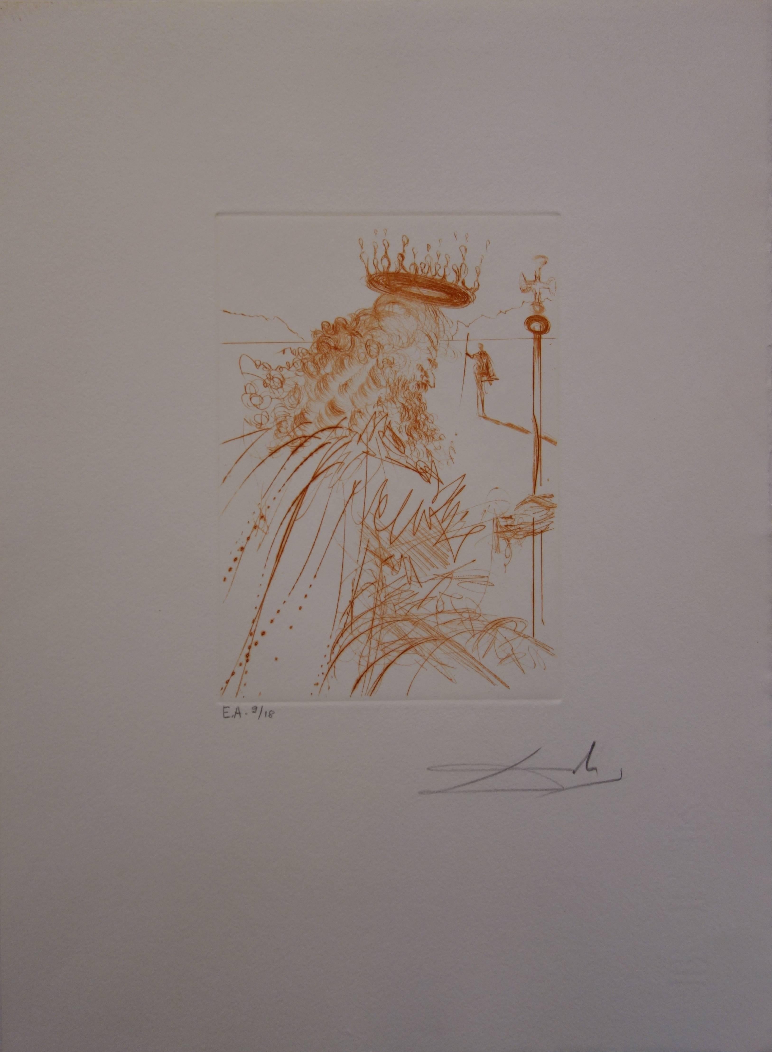 Much Ado über Shakespeare: „Kinglear“ – Original signierte Radierung (Surrealismus), Print, von Salvador Dalí