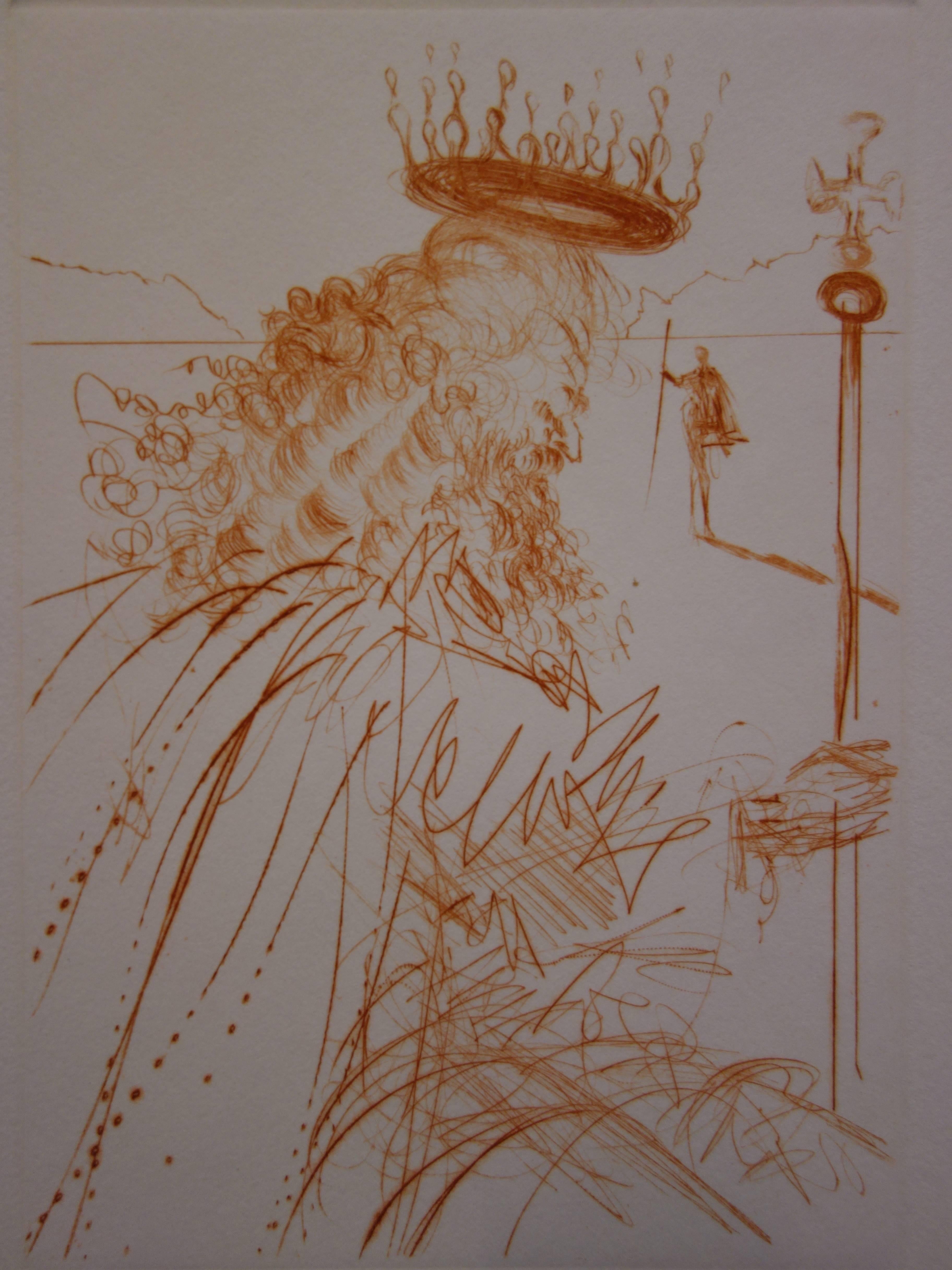 Much Ado über Shakespeare: „Kinglear“ – Original signierte Radierung (Grau), Figurative Print, von Salvador Dalí