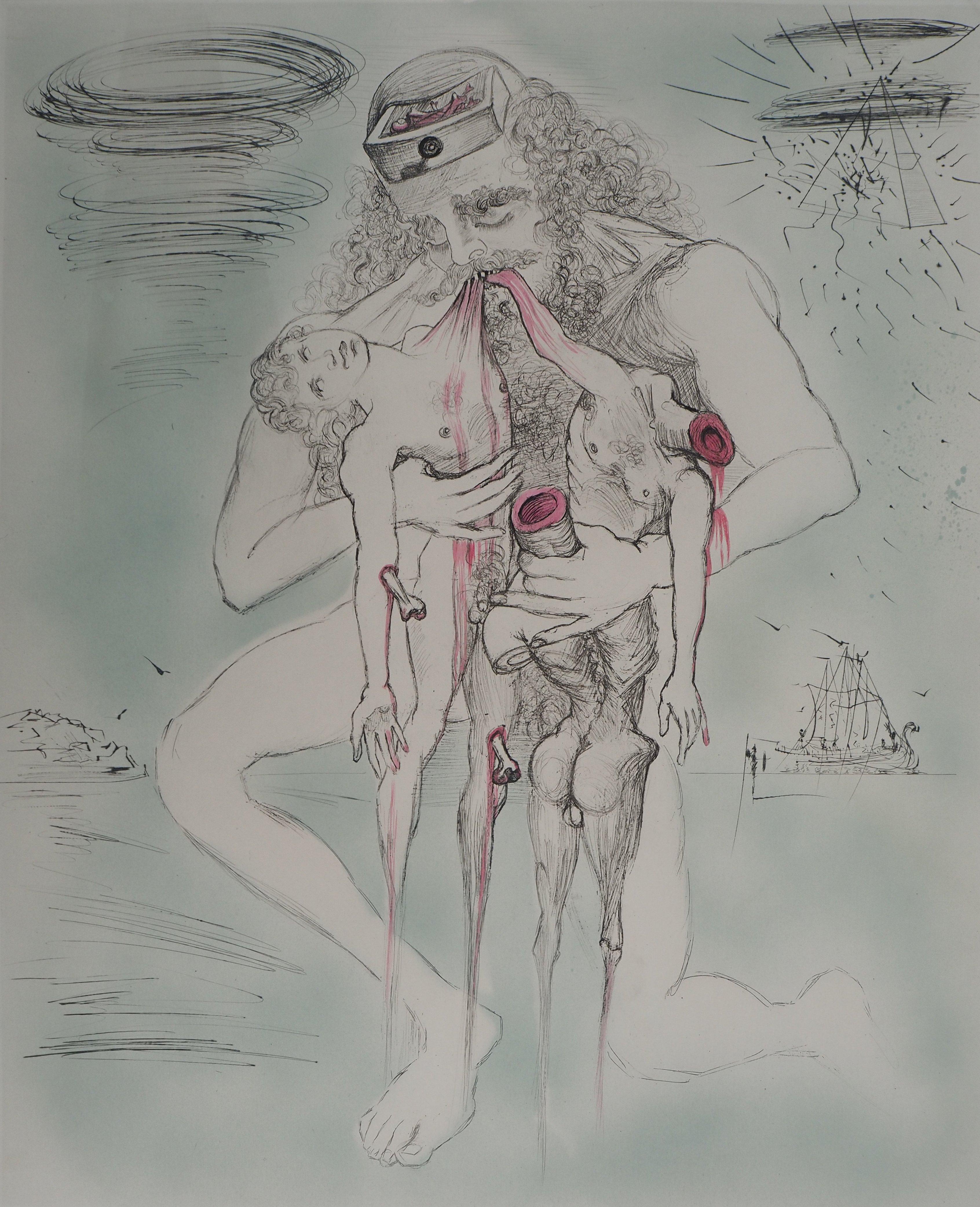 Mythologie: Saturn (Kronos) – Original handsignierte Radierung (Gegenstand #63-3 N) (Surrealismus), Print, von Salvador Dalí