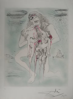 Mitología : Saturno (Kronos) - Grabado original firmado a mano (Campo #63-3 N)