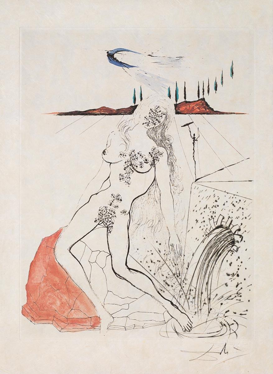 Salvador Dalí Figurative Print - Nude at the Fountain (Poèmes Secrets d'Apollinaire), 1967