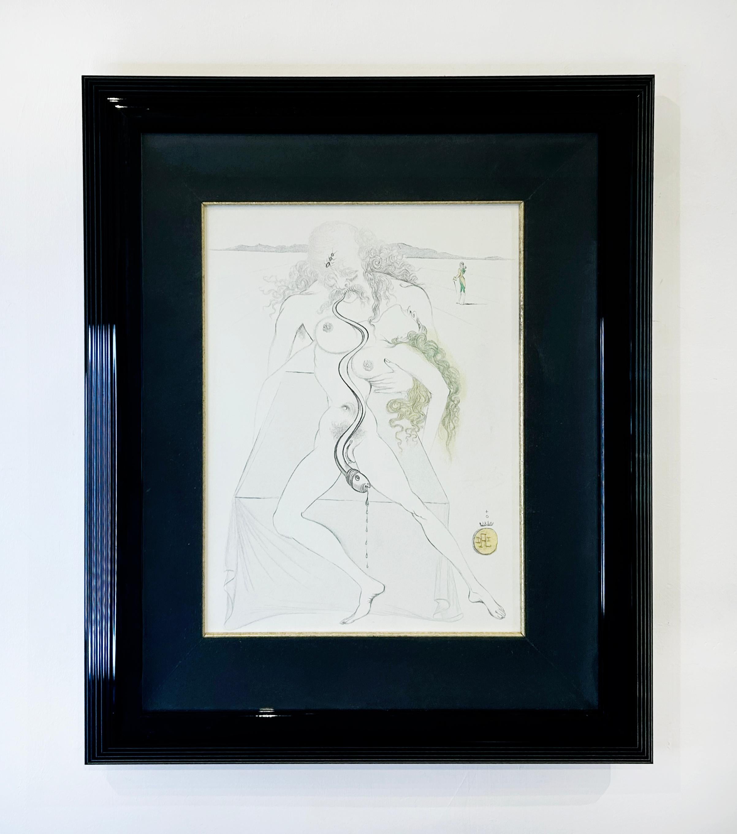Couple nu, grand serpent - Surréalisme Print par Salvador Dalí