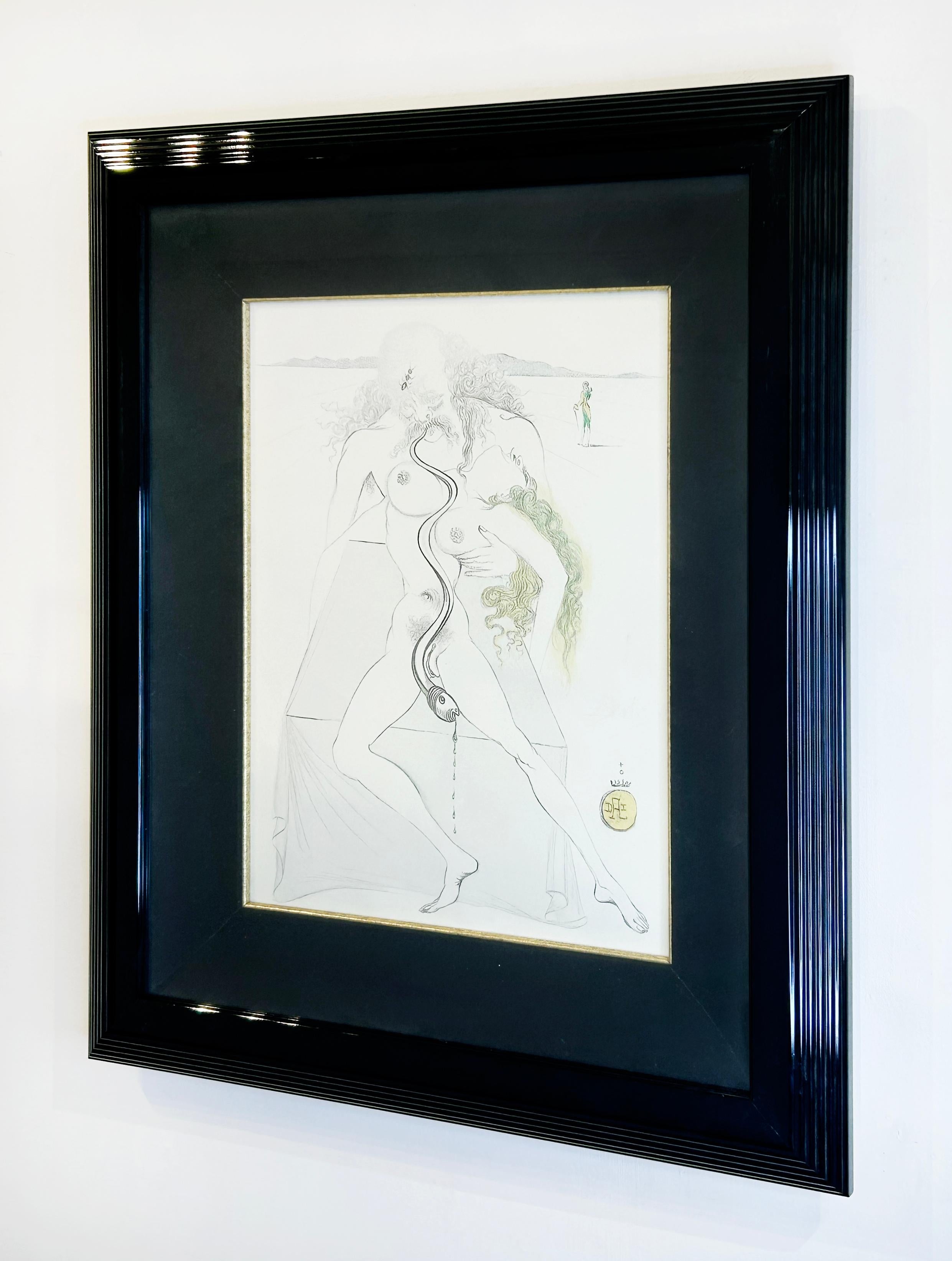 Artiste :  Dali, Salvador
Titre :  Couple nu, grand serpent
Série :  Dali Illustre Casanova (sept contes de Jacques Casanova)
Date :  1967
Moyen :  Pointe sèche avec ajout d'aquarelle
Sans cadre Dimensions :  14.75