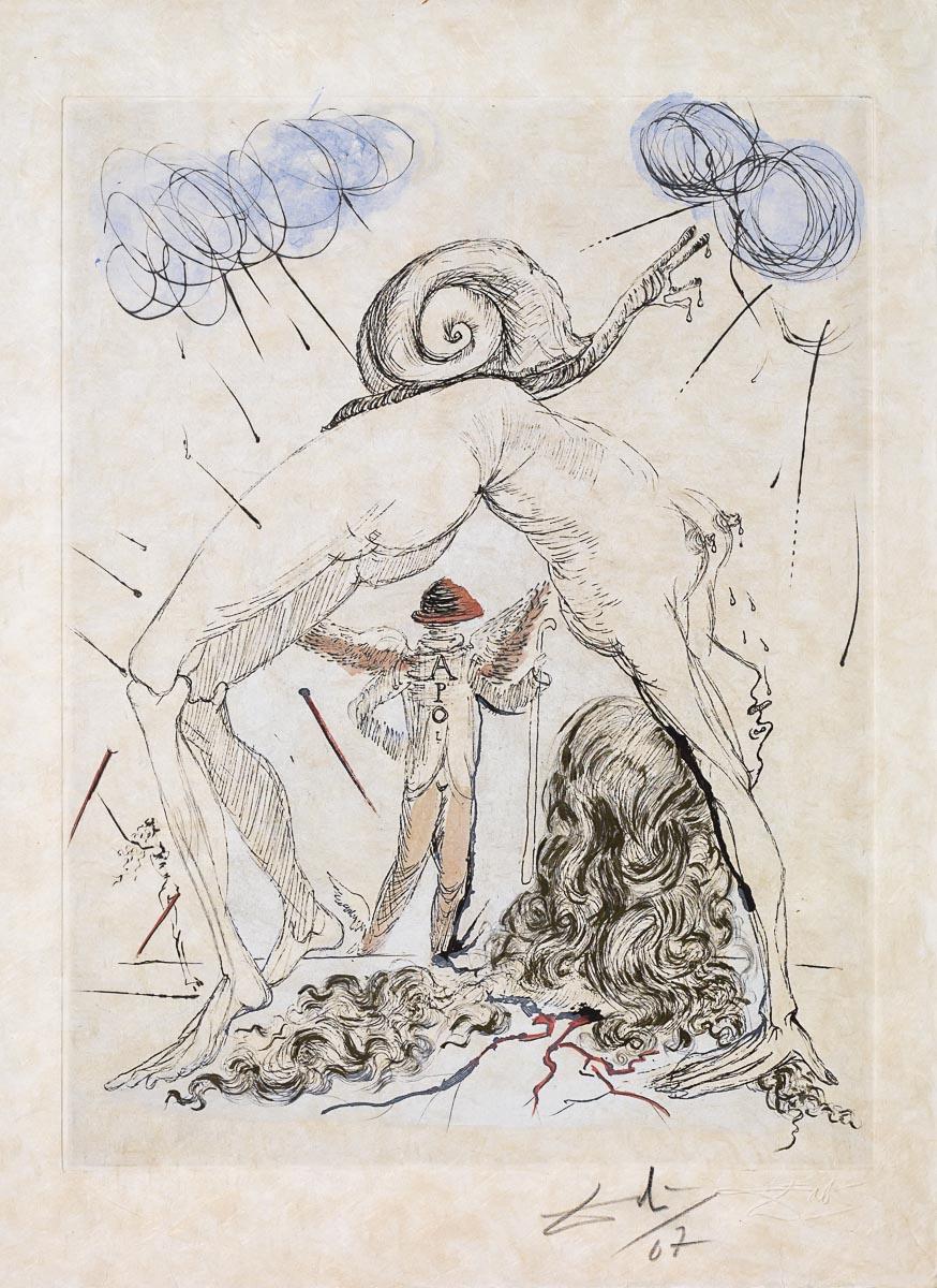 Salvador Dalí Figurative Print - Nude with Snail (Poèmes Secrets d'Apollinaire), 1967