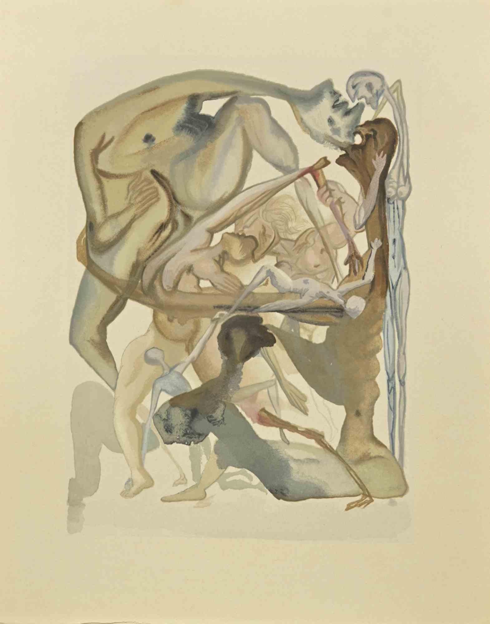 Salvador Dalí Figurative Print - On the Edge of the Seventh Circle - Woodcut - 1963