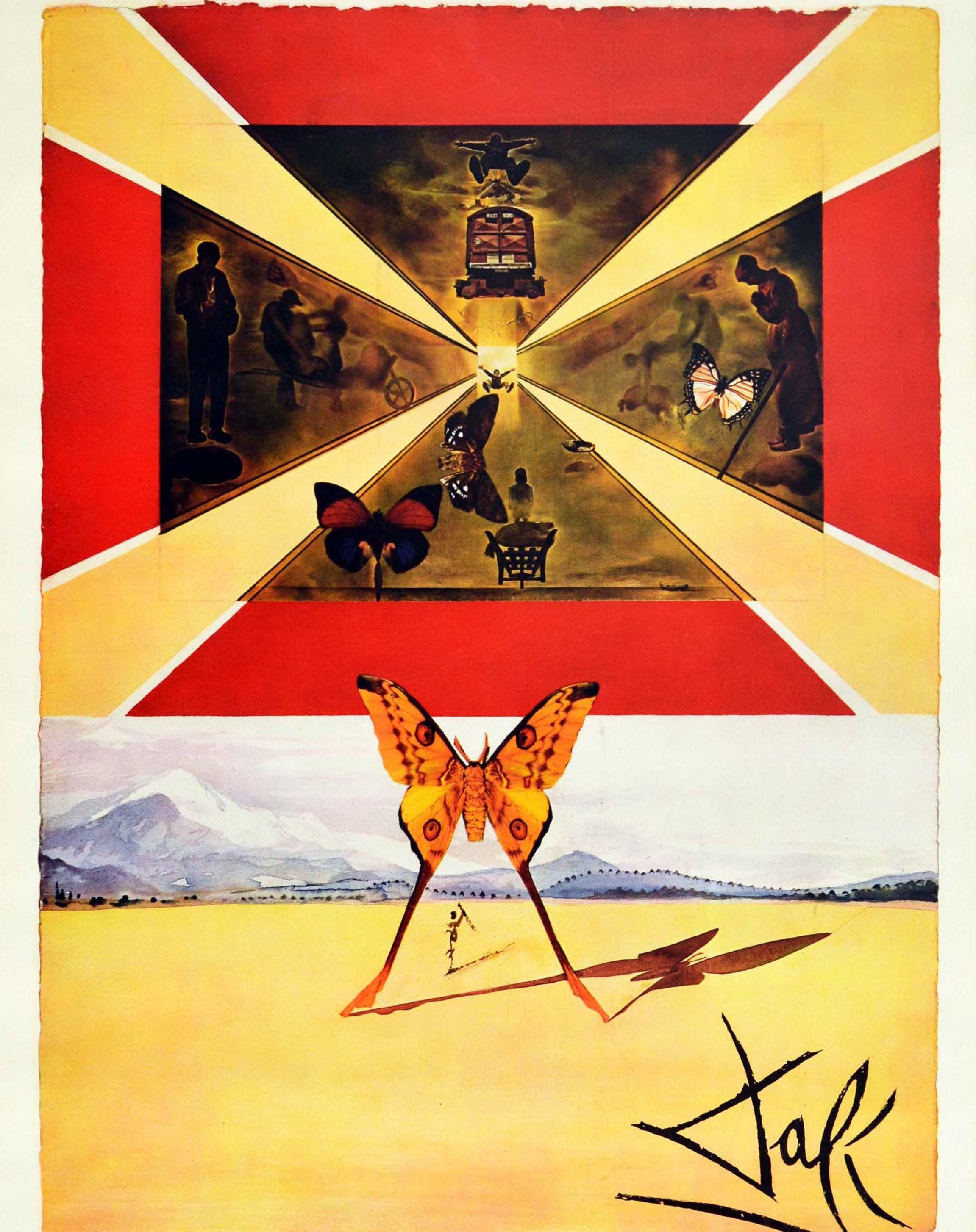 Affiche vintage d'origine Roussillon de Dali pour la SNCF Railways - Dessin de papillon - Orange Print par Salvador Dalí