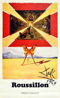 Original Vintage Poster Roussillon By Dali For SNCF Railways Butterfly Design
