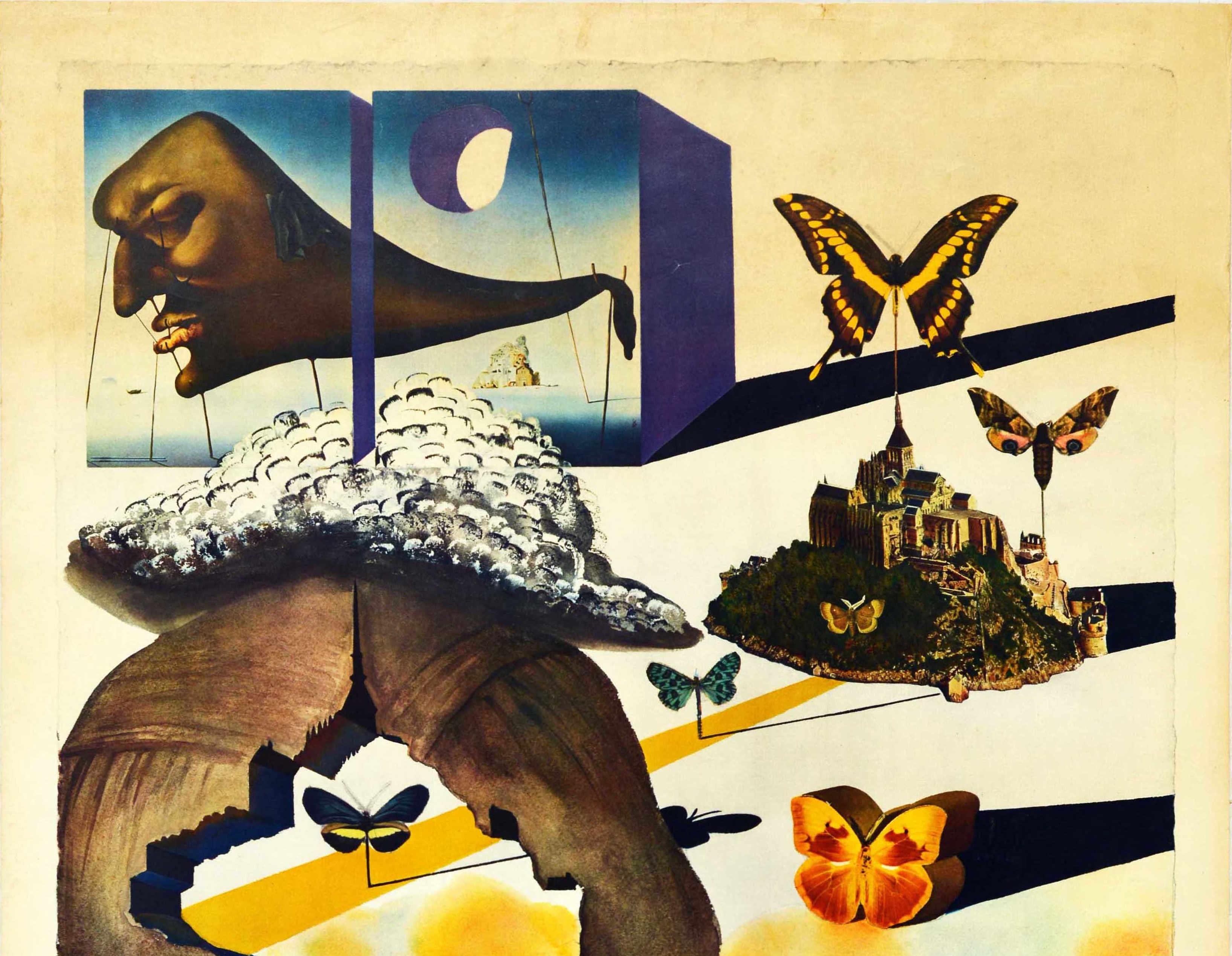 Original Vintage Rail Travel Poster Normandie Surrealism Normandy Butterfly Art - Print by Salvador Dalí