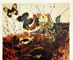 Original Vintage Railway Poster Auvergne, Dali For SNCF Butterfly Abstract Art