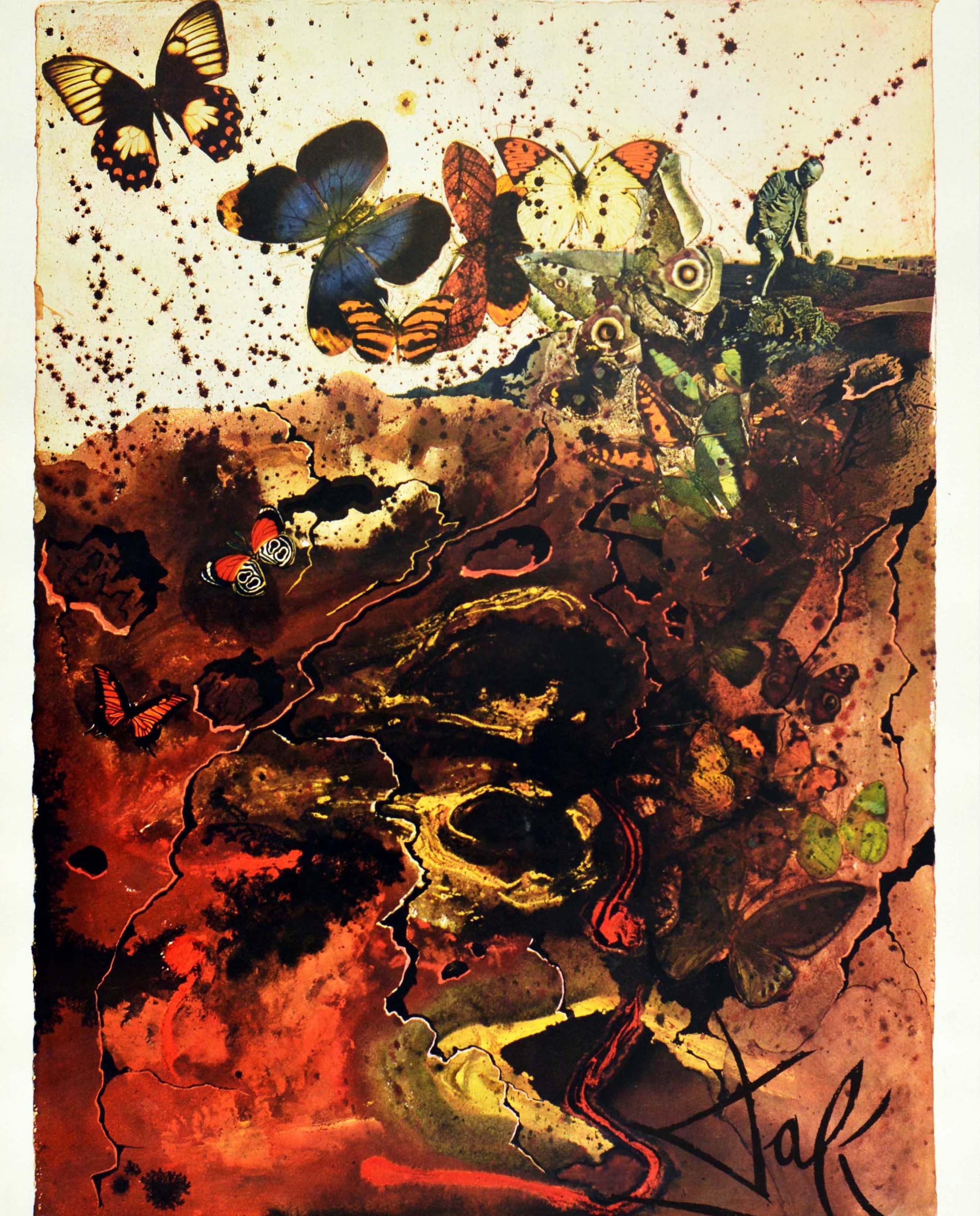 Affiche rétro originale des chemins de fer, Auvergne, par Dali pour la SNCF, Papillon, Art abstrait - Blanc Print par Salvador Dalí