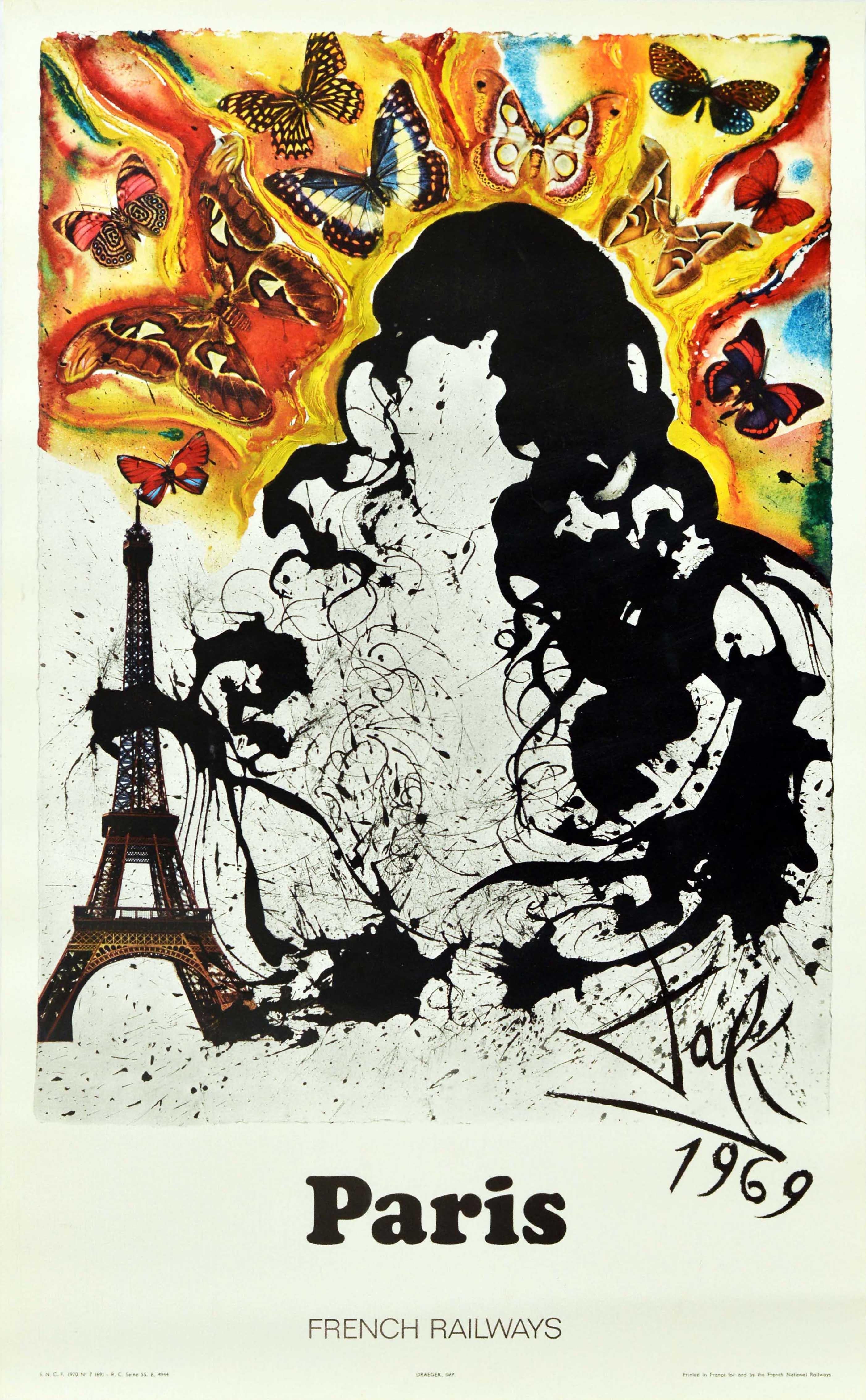 Salvador Dalí Print - Original Vintage Railway Poster Paris By Dali For SNCF Tour Eiffel Abstract Art 