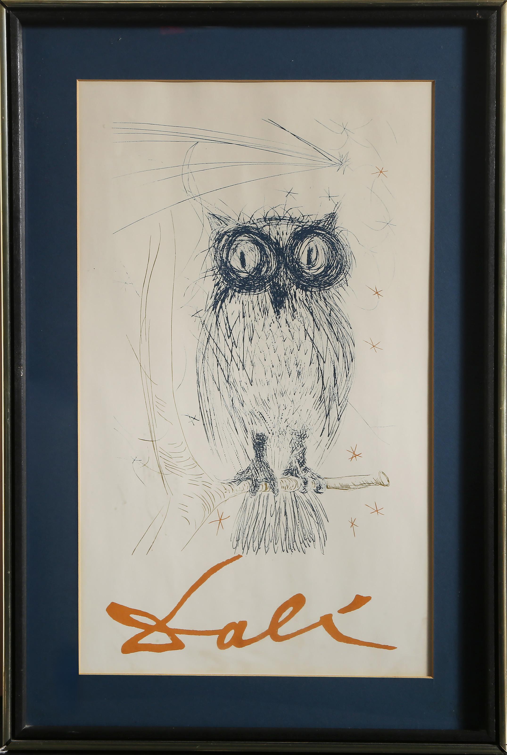 Salvador Dalí Animal Print – Surrealistische Eule, Poster nach Salvador Dali